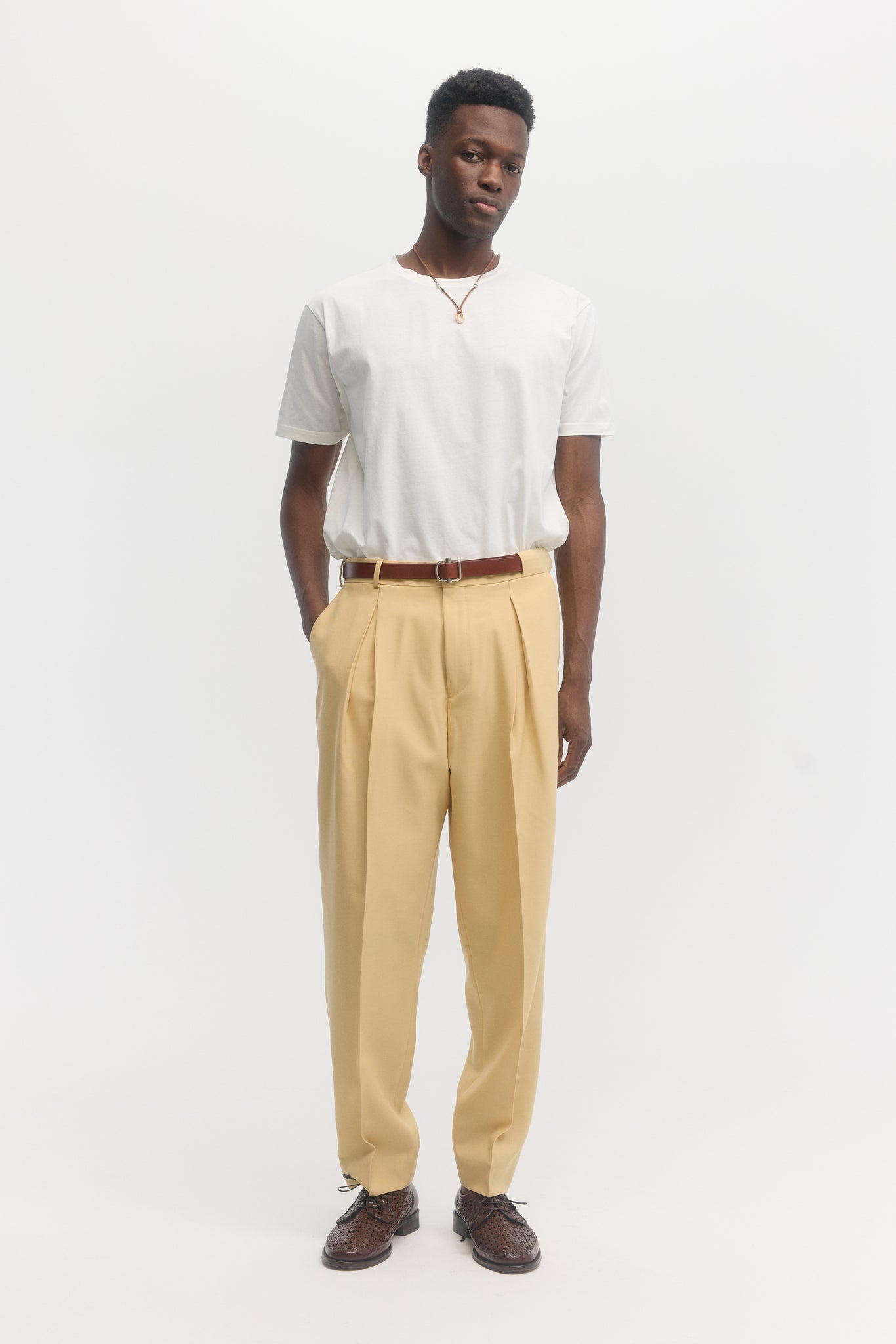 Butter yellow virgin wool parachute trousers