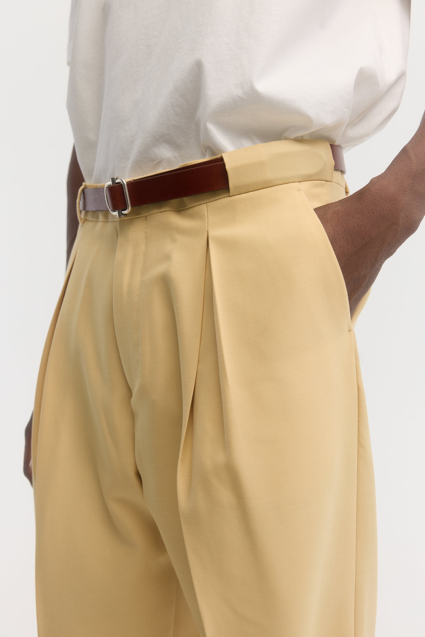 Butter yellow virgin wool parachute trousers