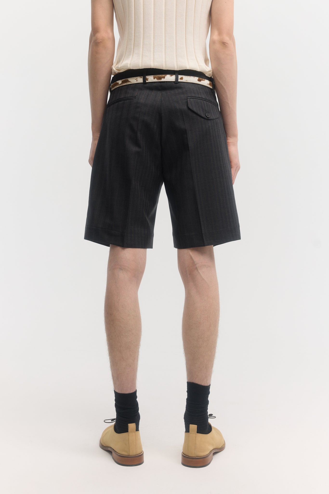 Charcoal pinstripe super 130’s tropical wool tailored shorts