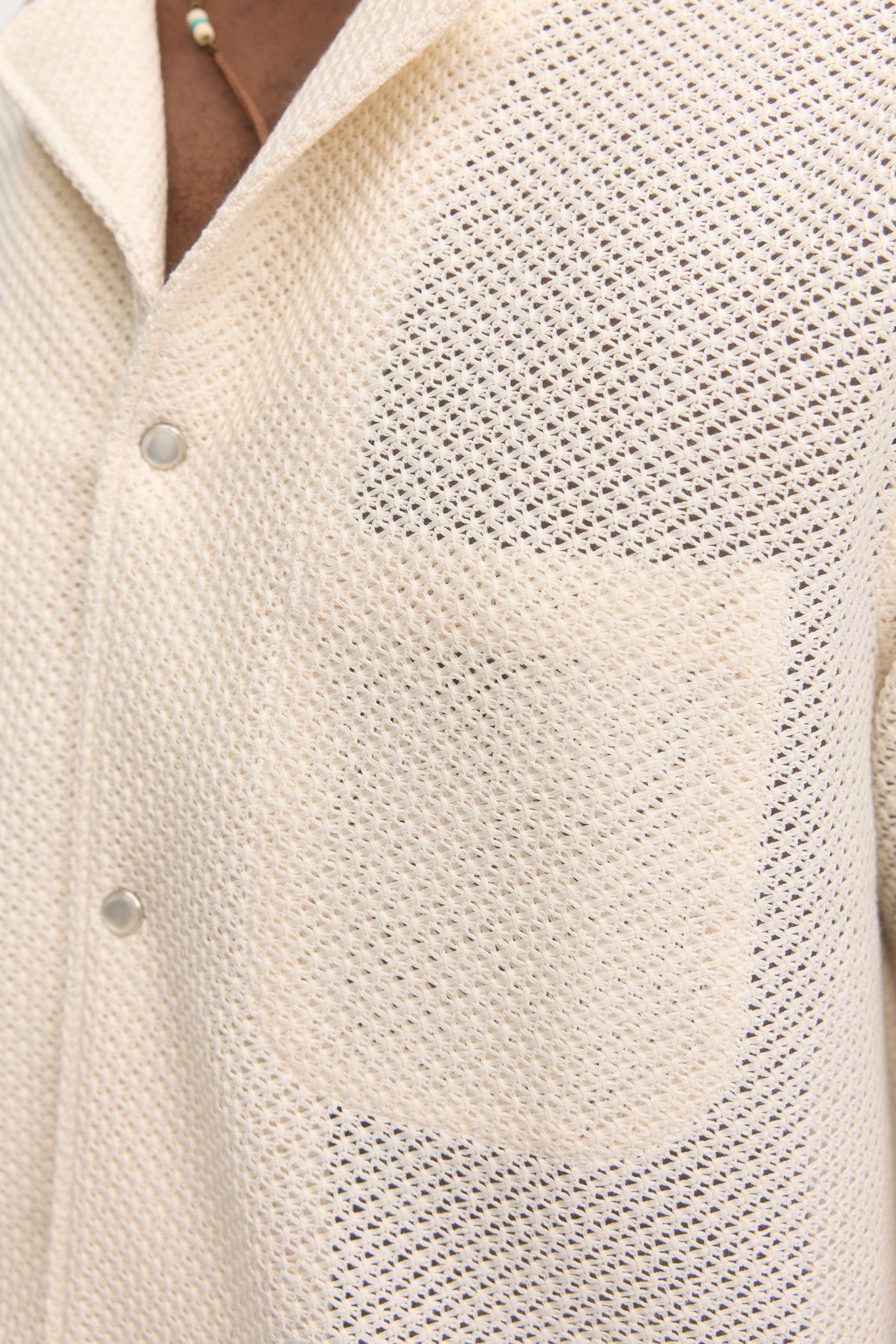 Ivory knitted lace cotton relaxed fit short sleeve shirt