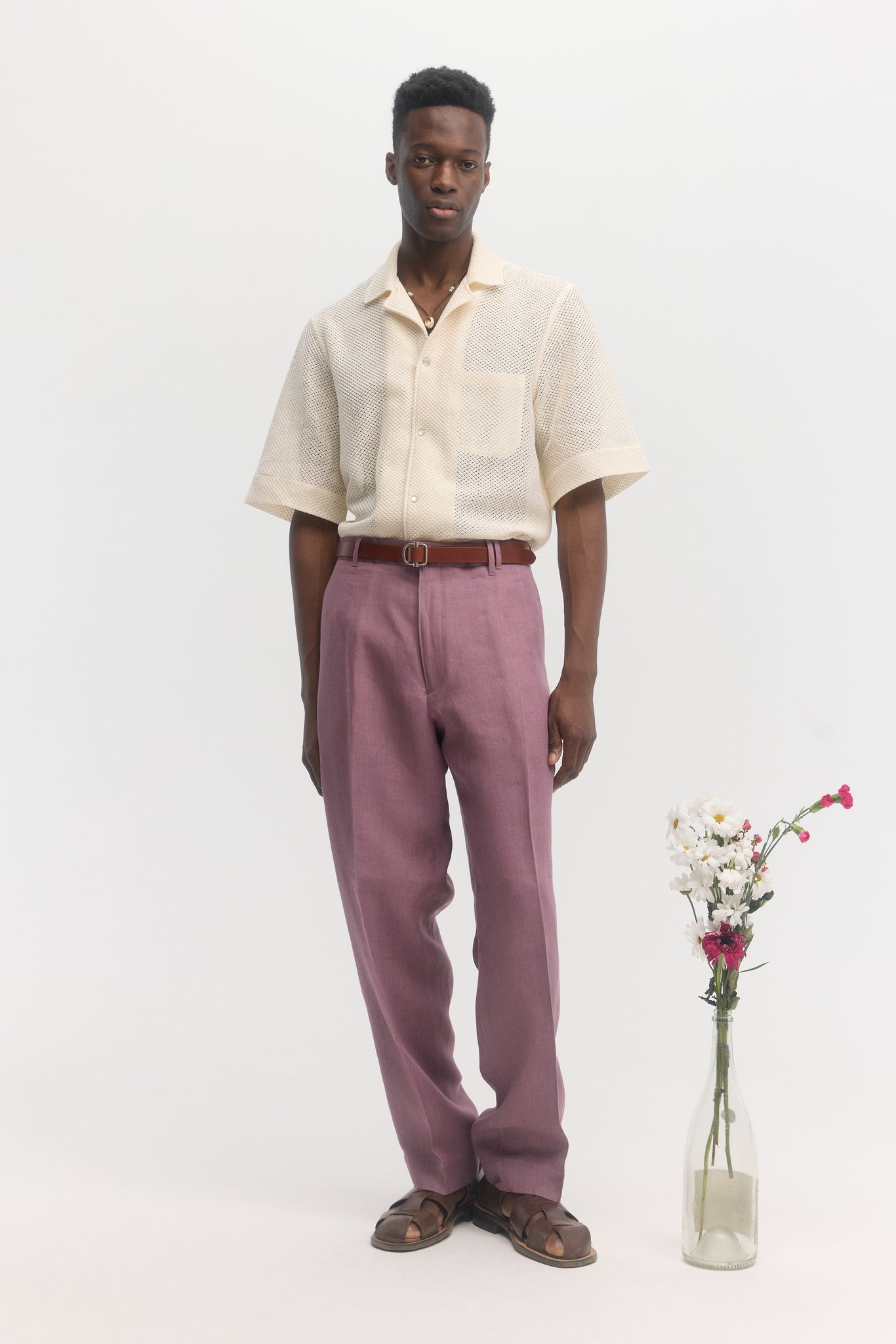 Orchid light linen straight trousers