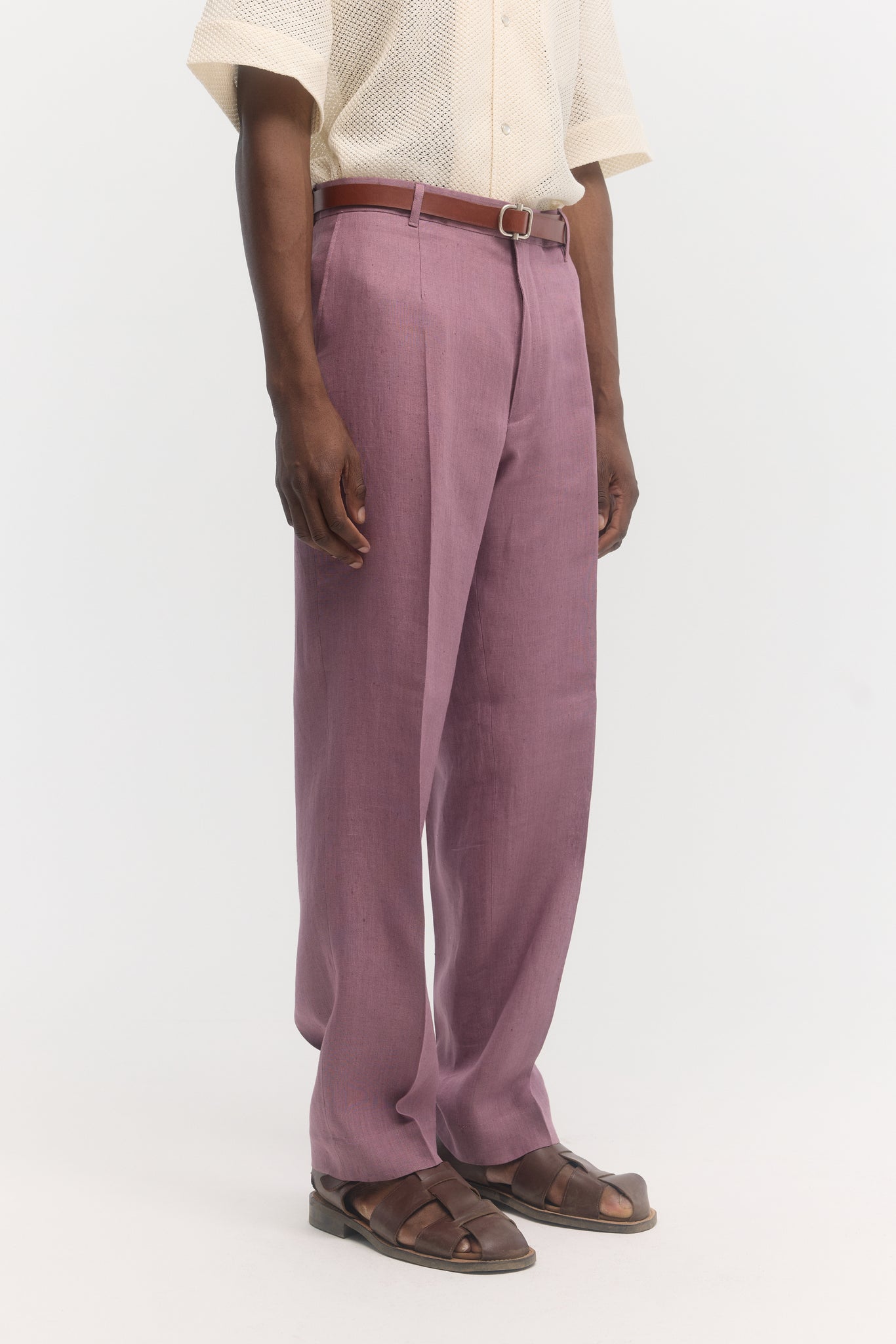 Orchid light linen straight trousers