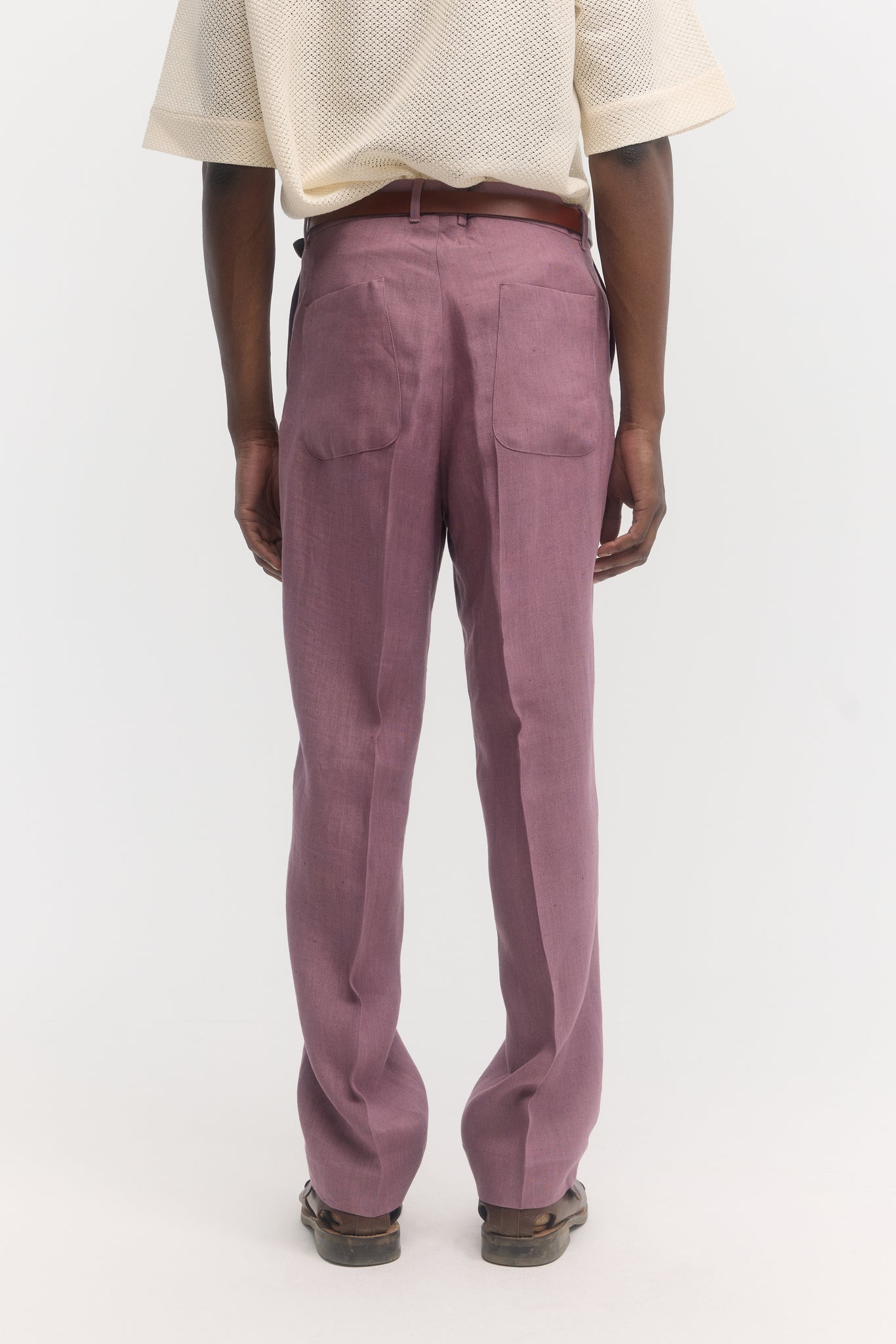 Orchid light linen straight trousers