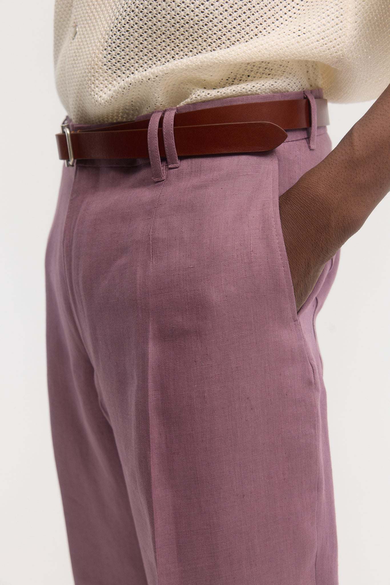 Orchid light linen straight trousers