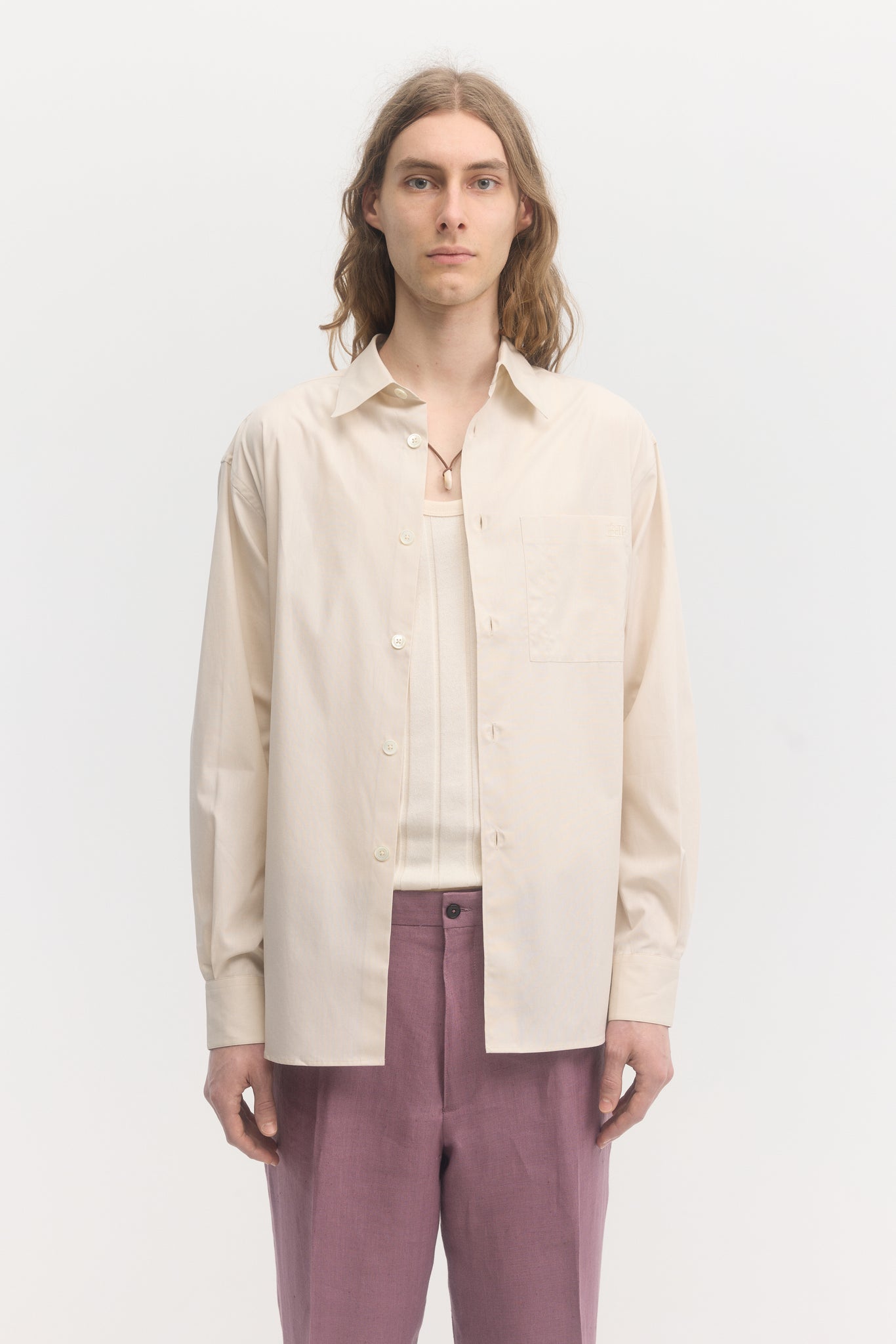 Ivory poplin embroidered logo relaxed shirt