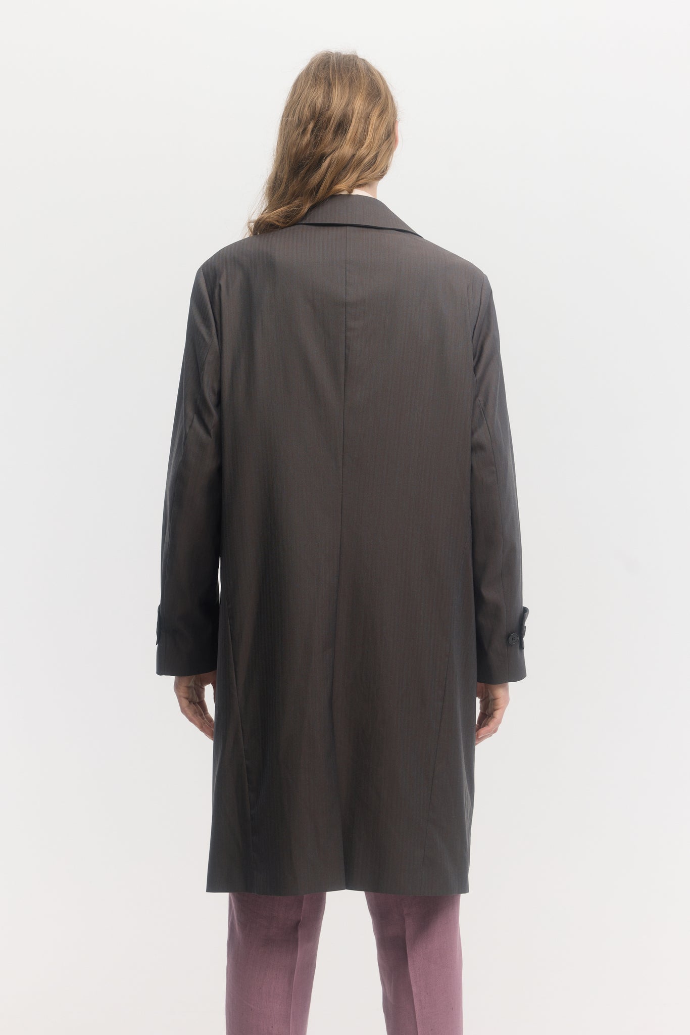 Iridescent petrol herringbone wool rain system trench coat