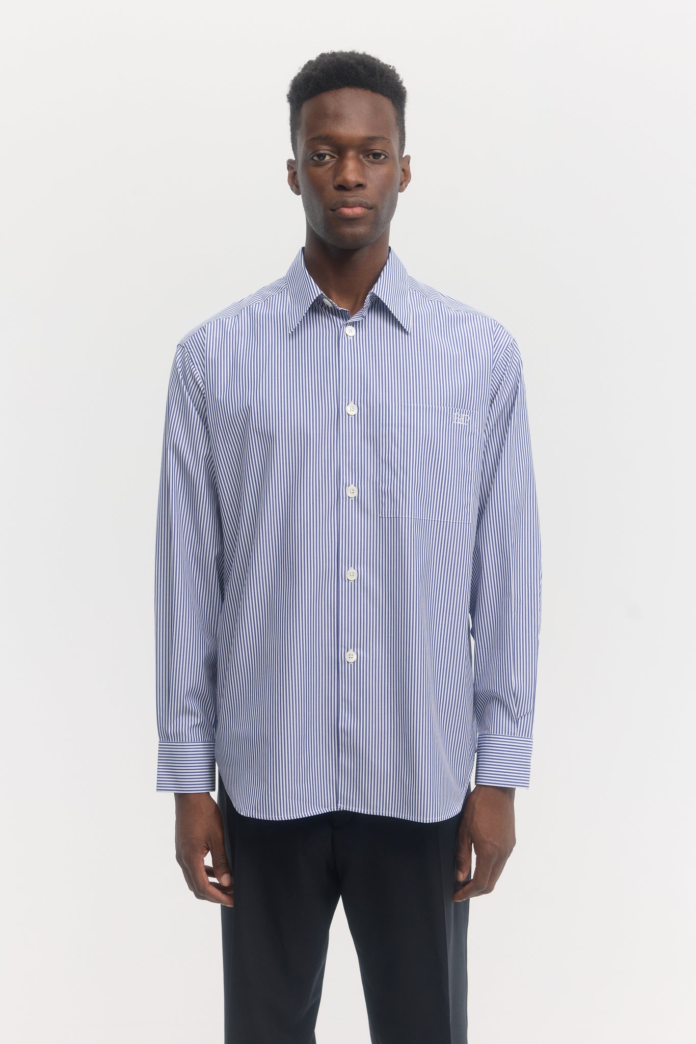 Blue stripes iced poplin embroidered logo relaxed shirt