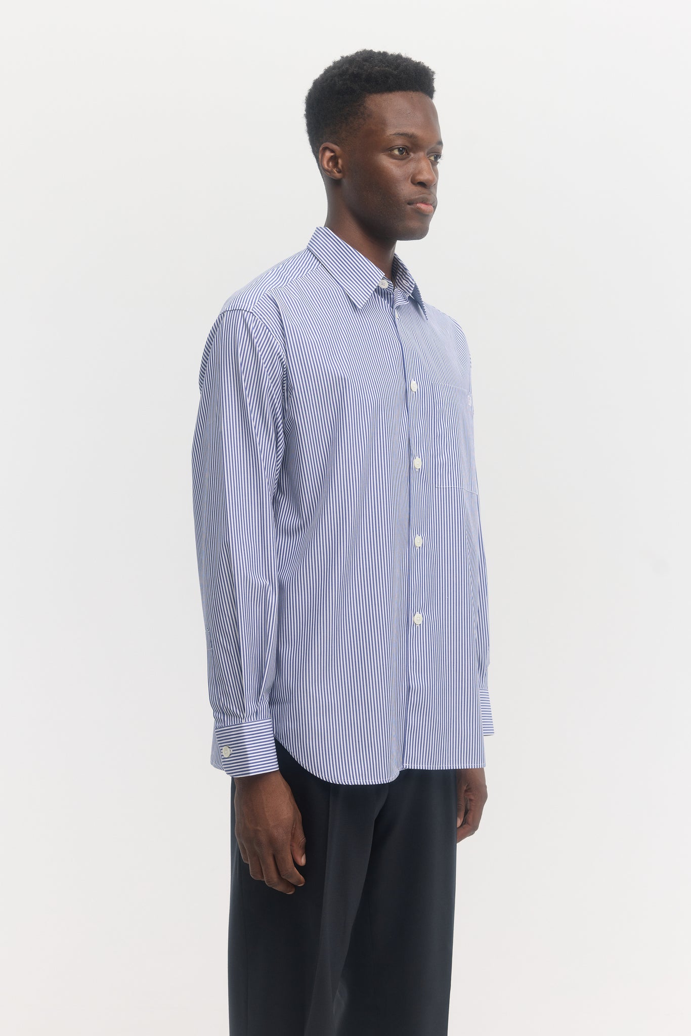 Blue stripes iced poplin embroidered logo relaxed shirt