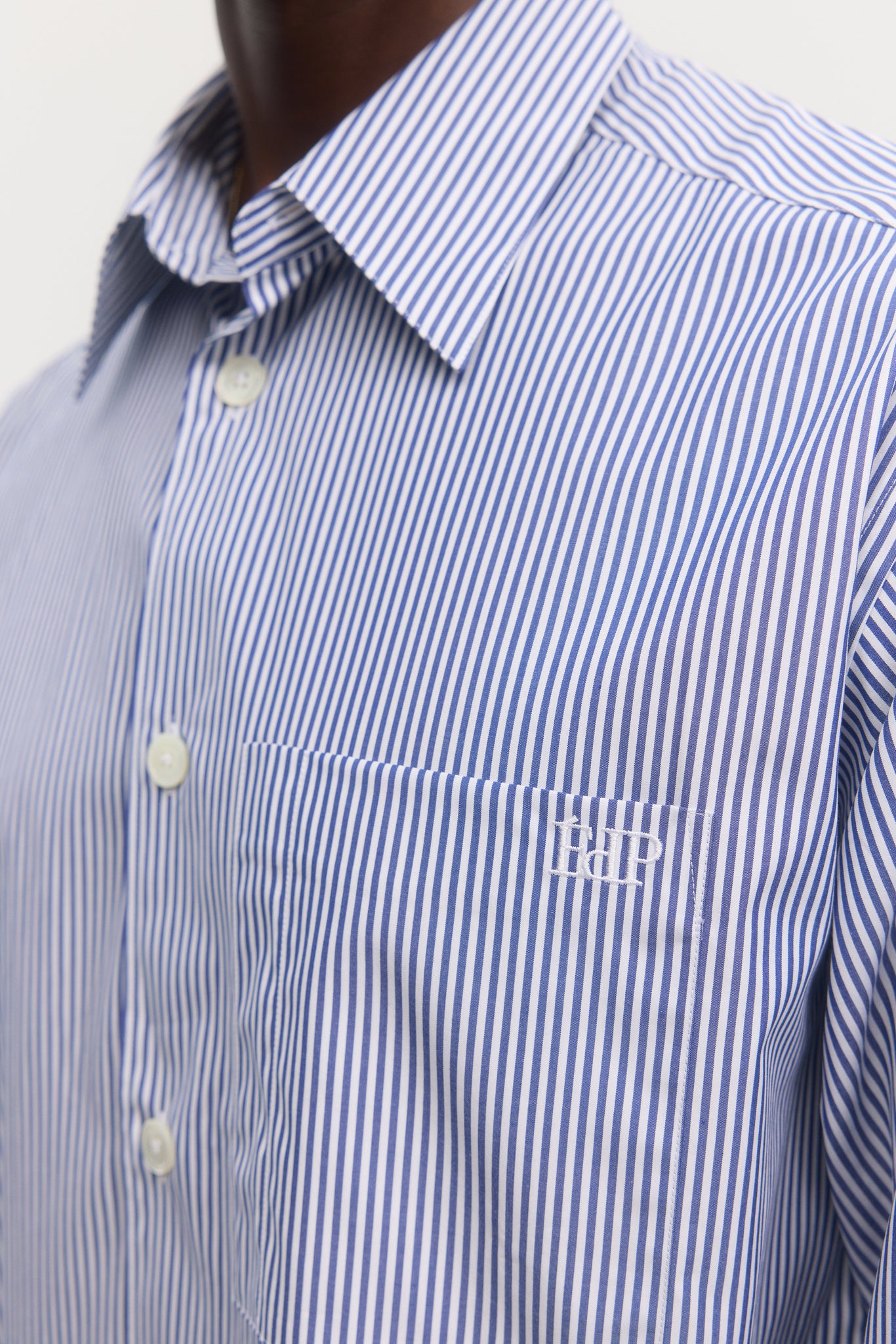 Blue stripes iced poplin embroidered logo relaxed shirt