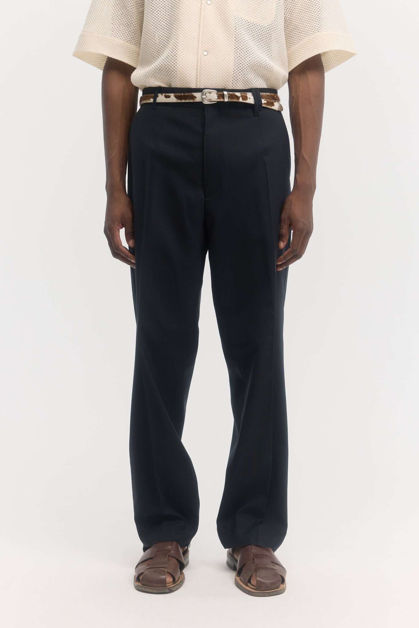 Dark navy tropical wool straight trousers