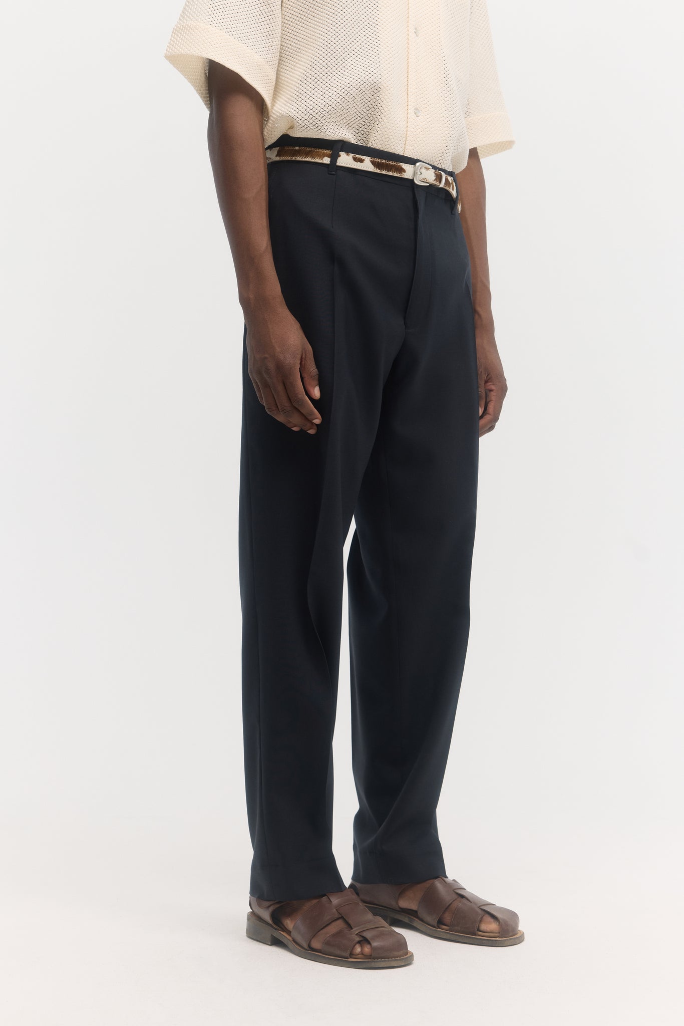 Dark navy tropical wool straight trousers