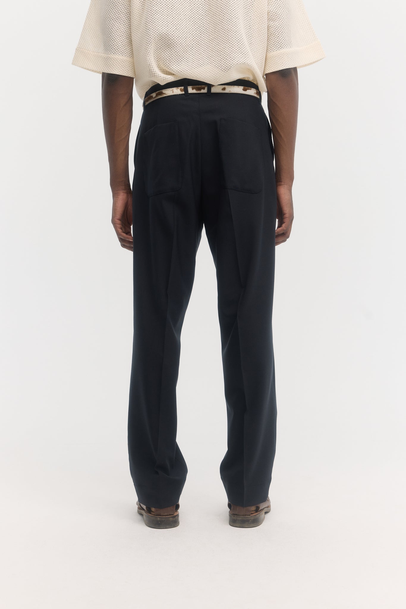 Dark navy tropical wool straight trousers