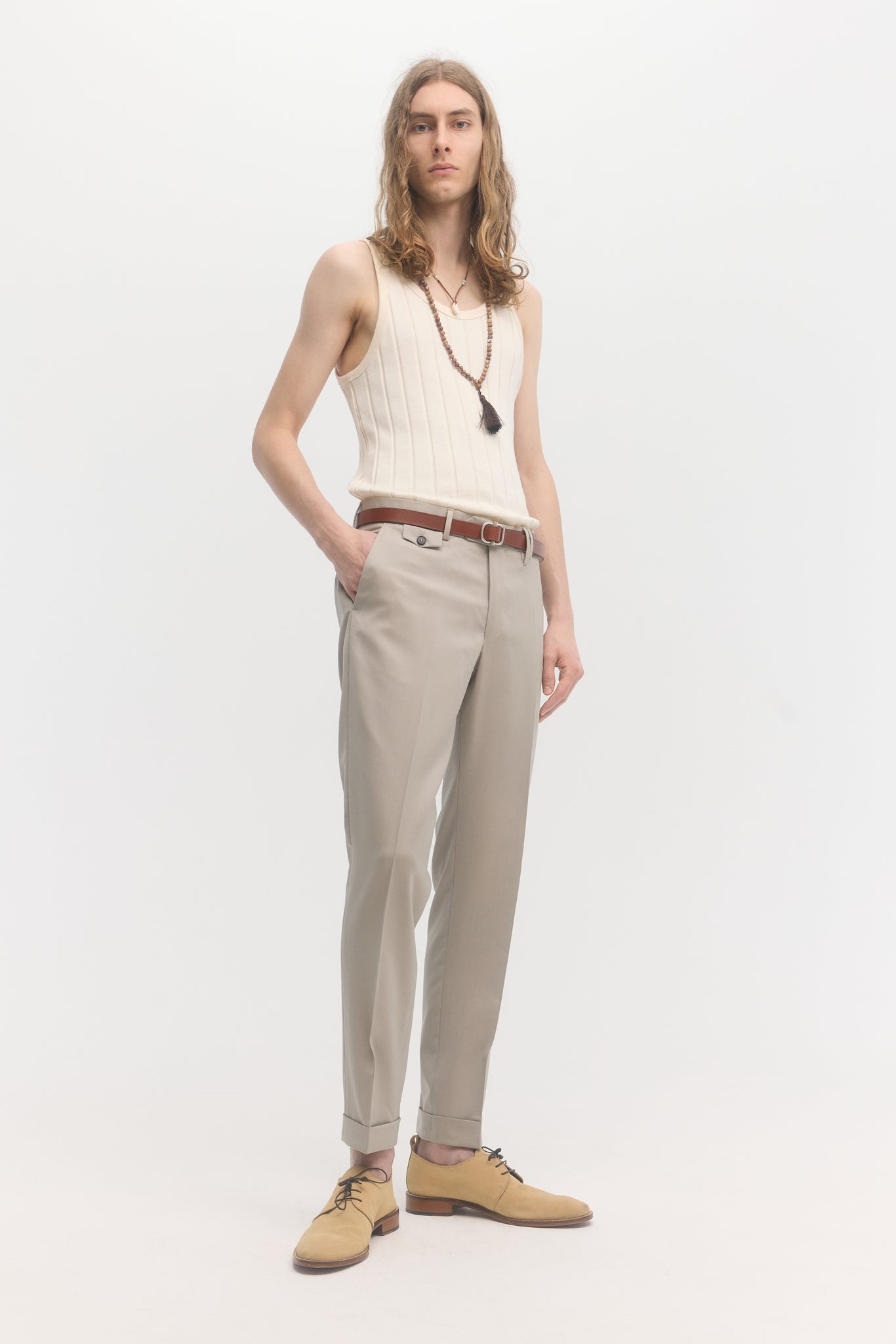 Pantalon fuselé en laine mérinos tropicale extrafine Sahara