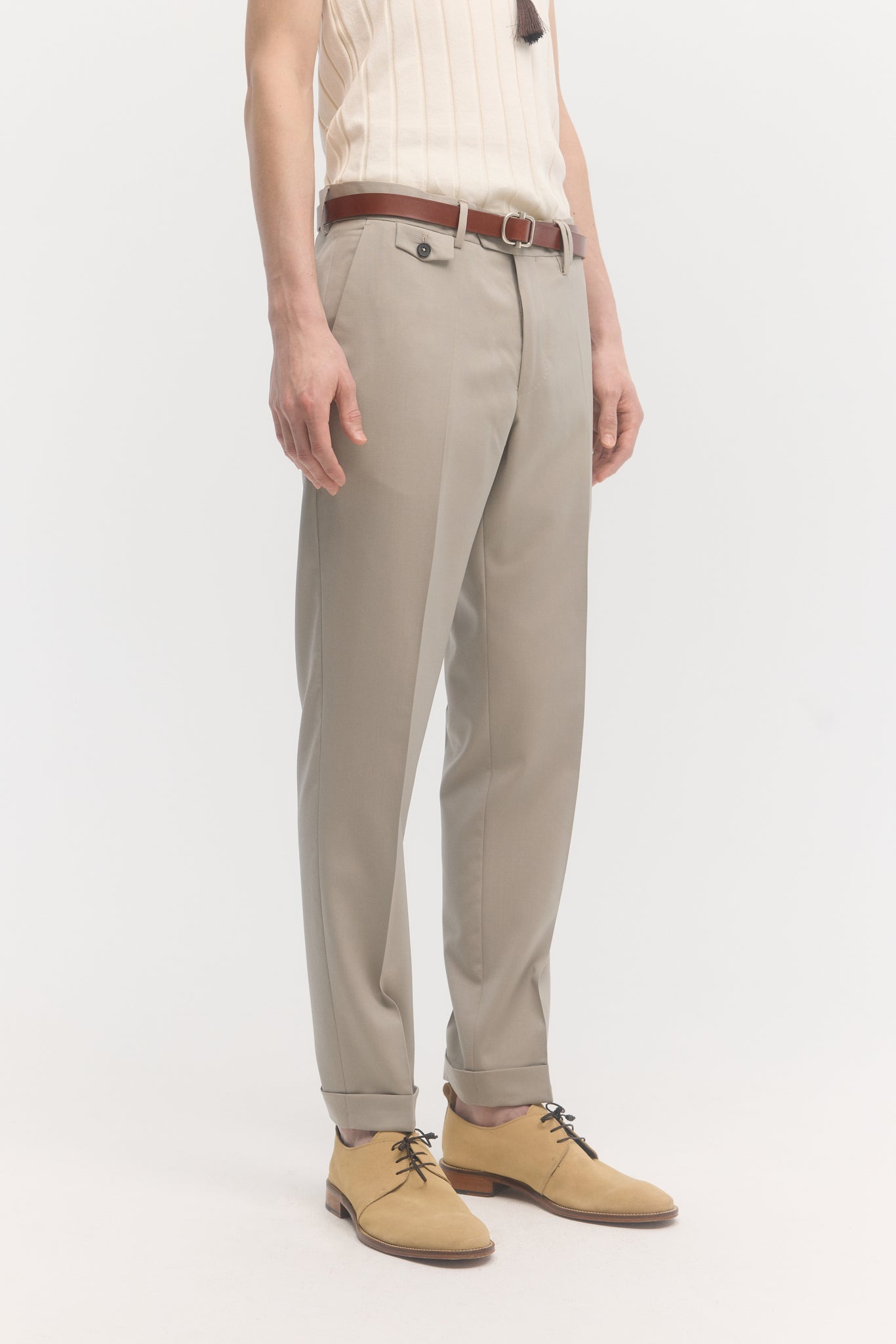 Pantalon fuselé en laine mérinos tropicale extrafine Sahara