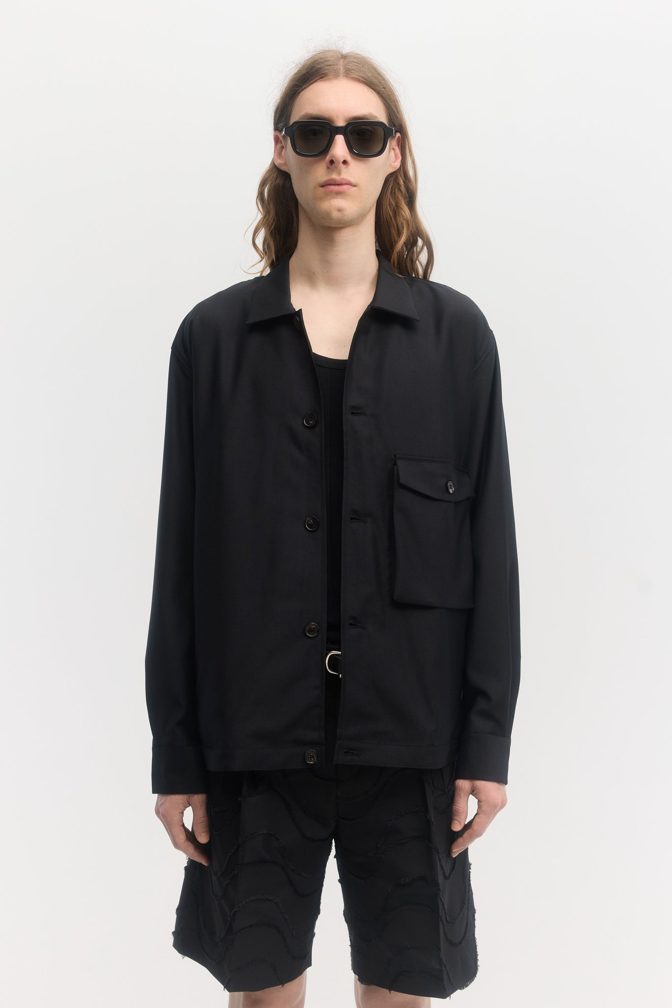 Black virgin wool evening blouson