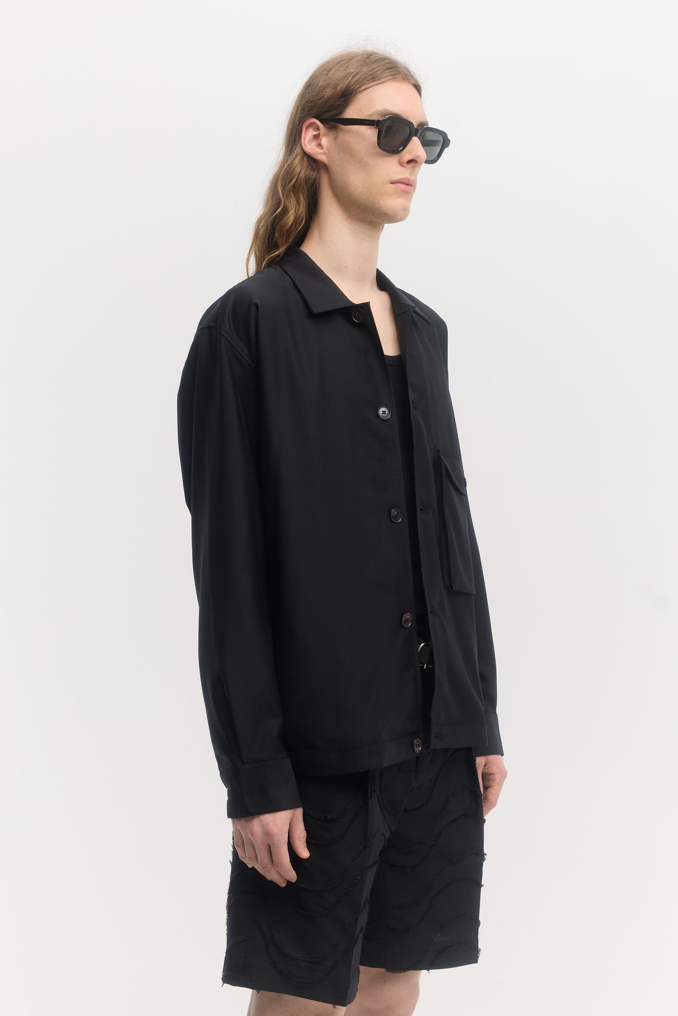 Black virgin wool evening blouson