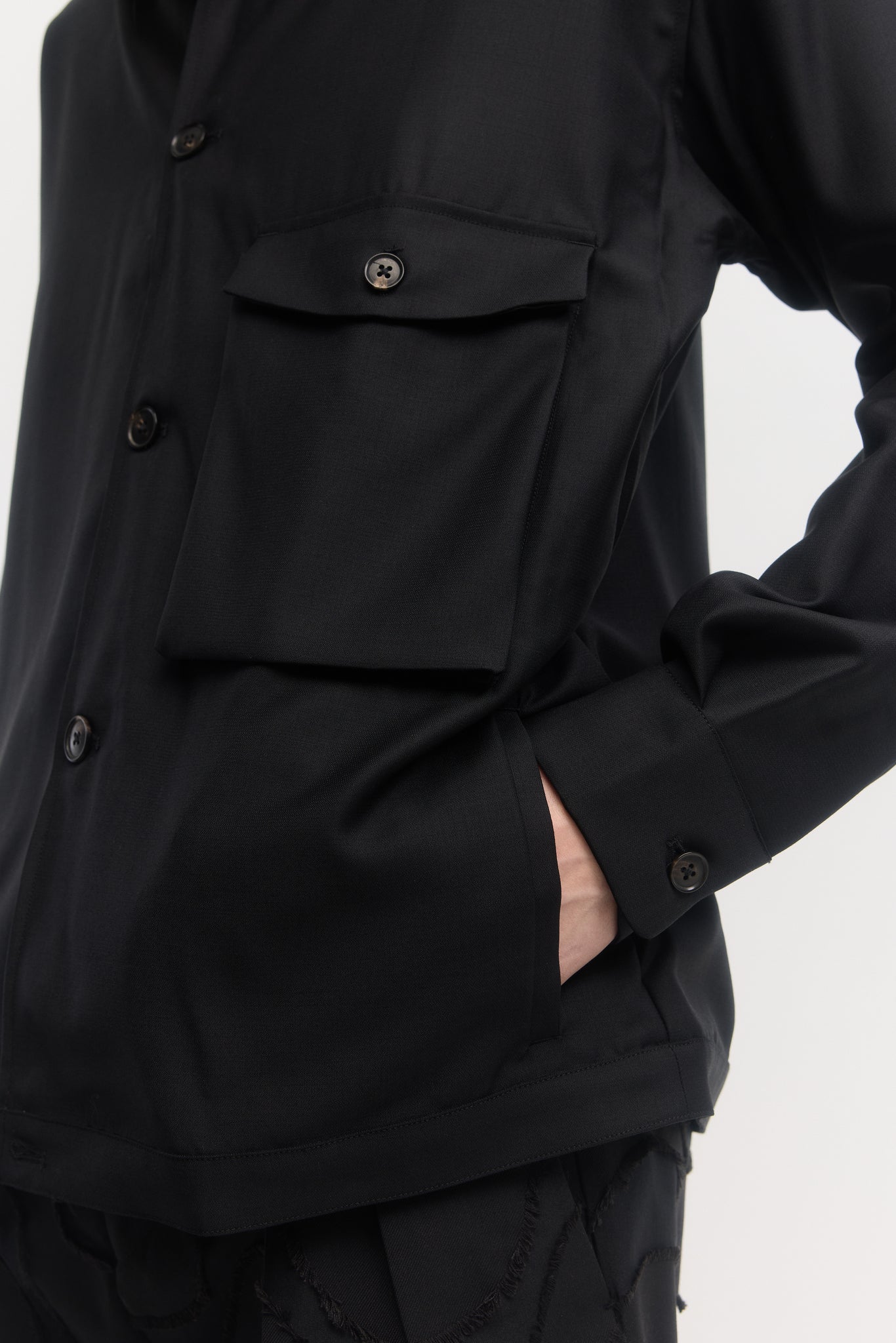 Black virgin wool evening blouson