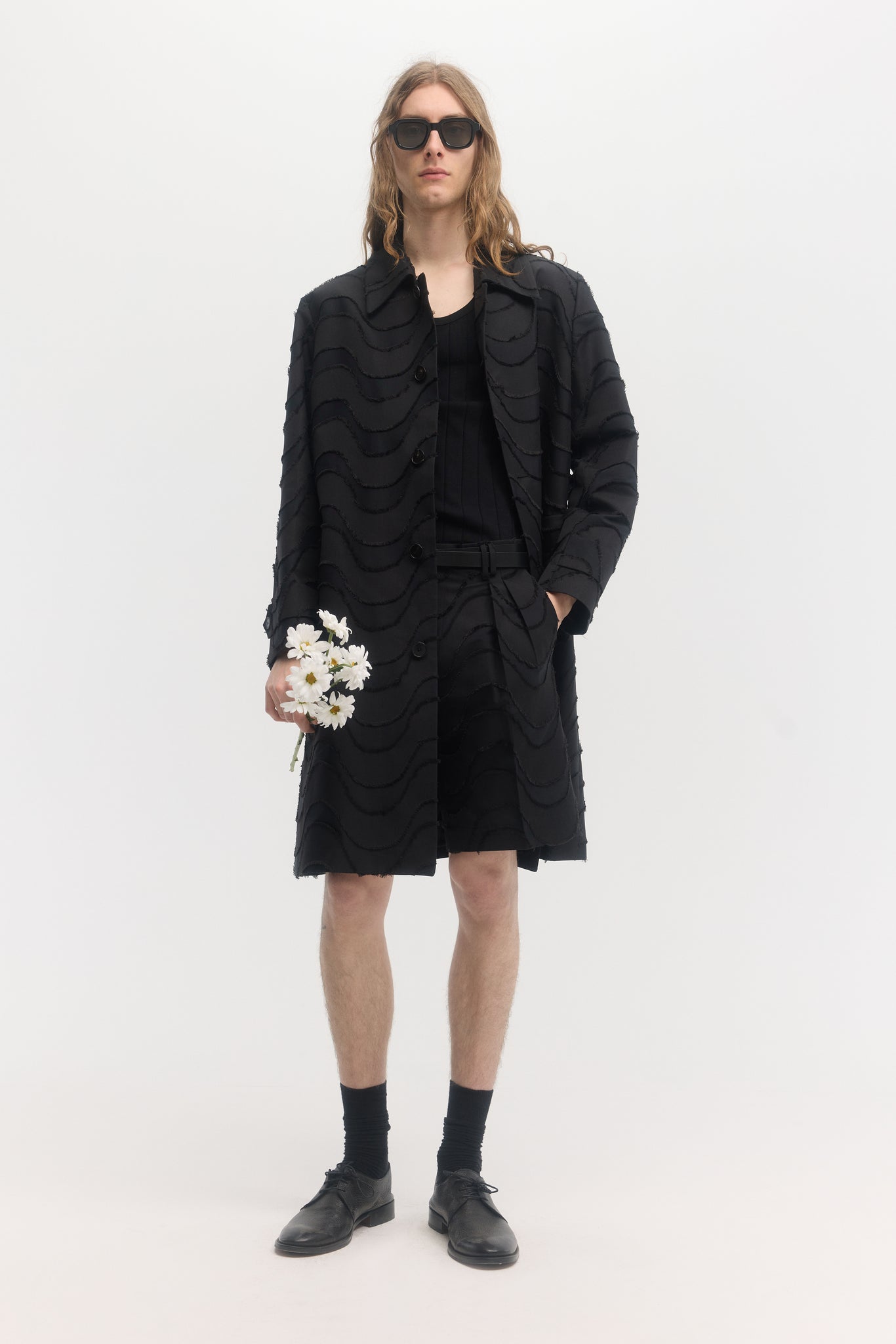 Black wave cut jacquard light coat