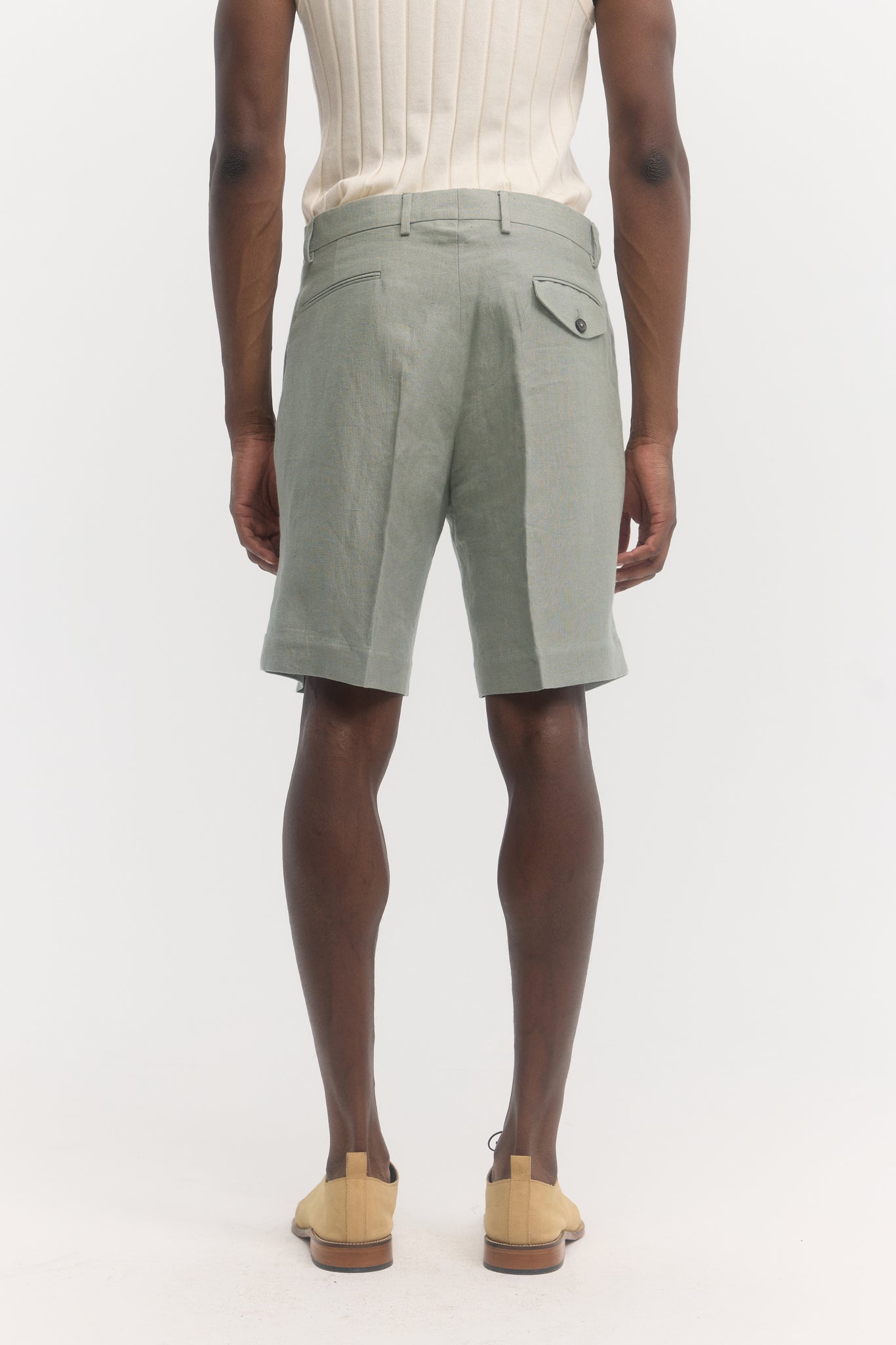 Sage green pure linen tailored shorts