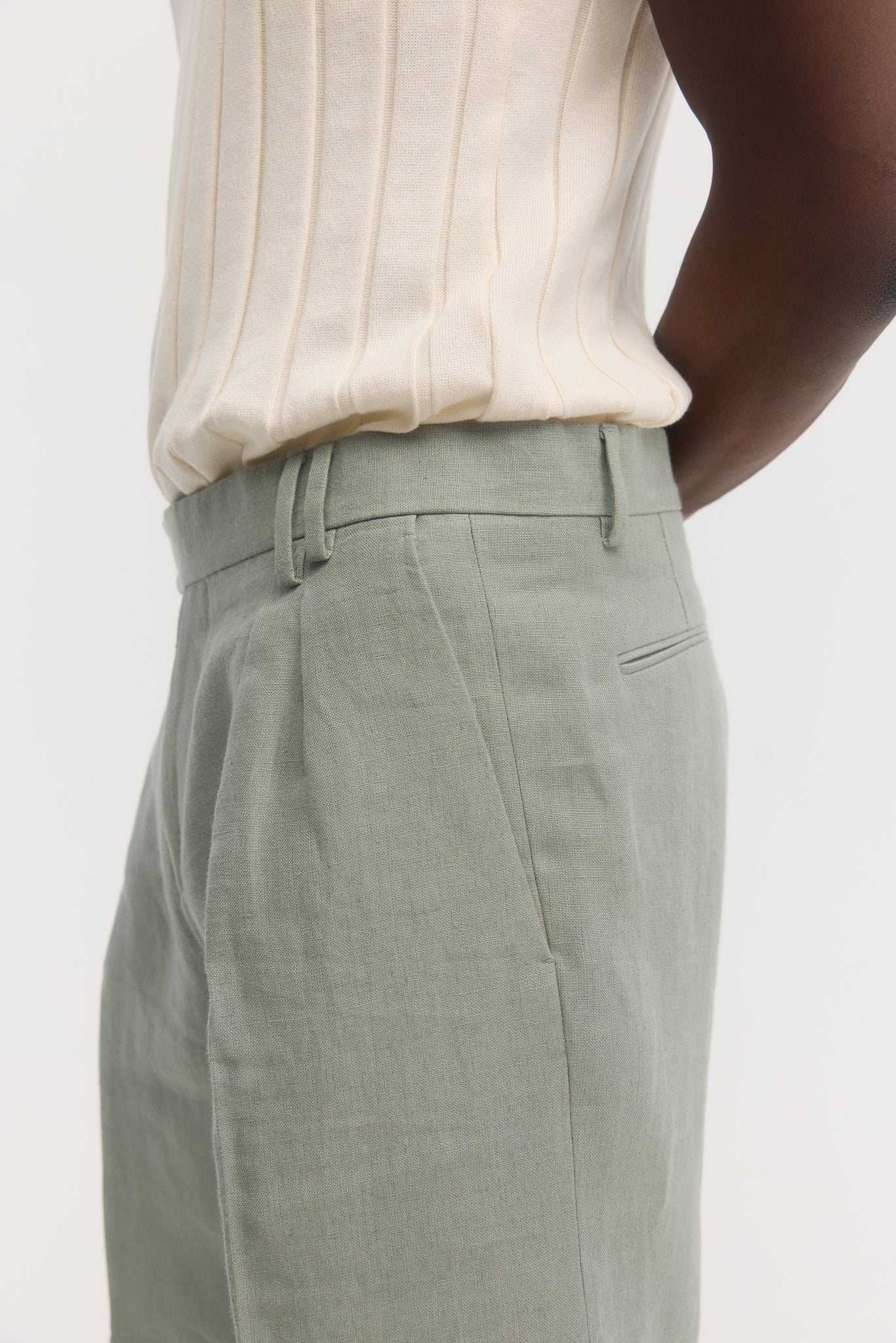 Sage green pure linen tailored shorts