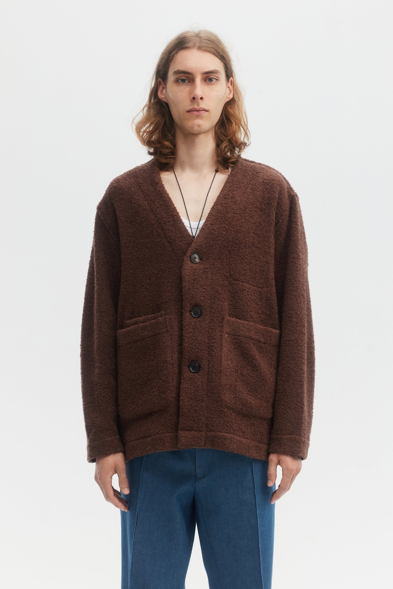 Rust brown boucle wool mohair cardigan jacket