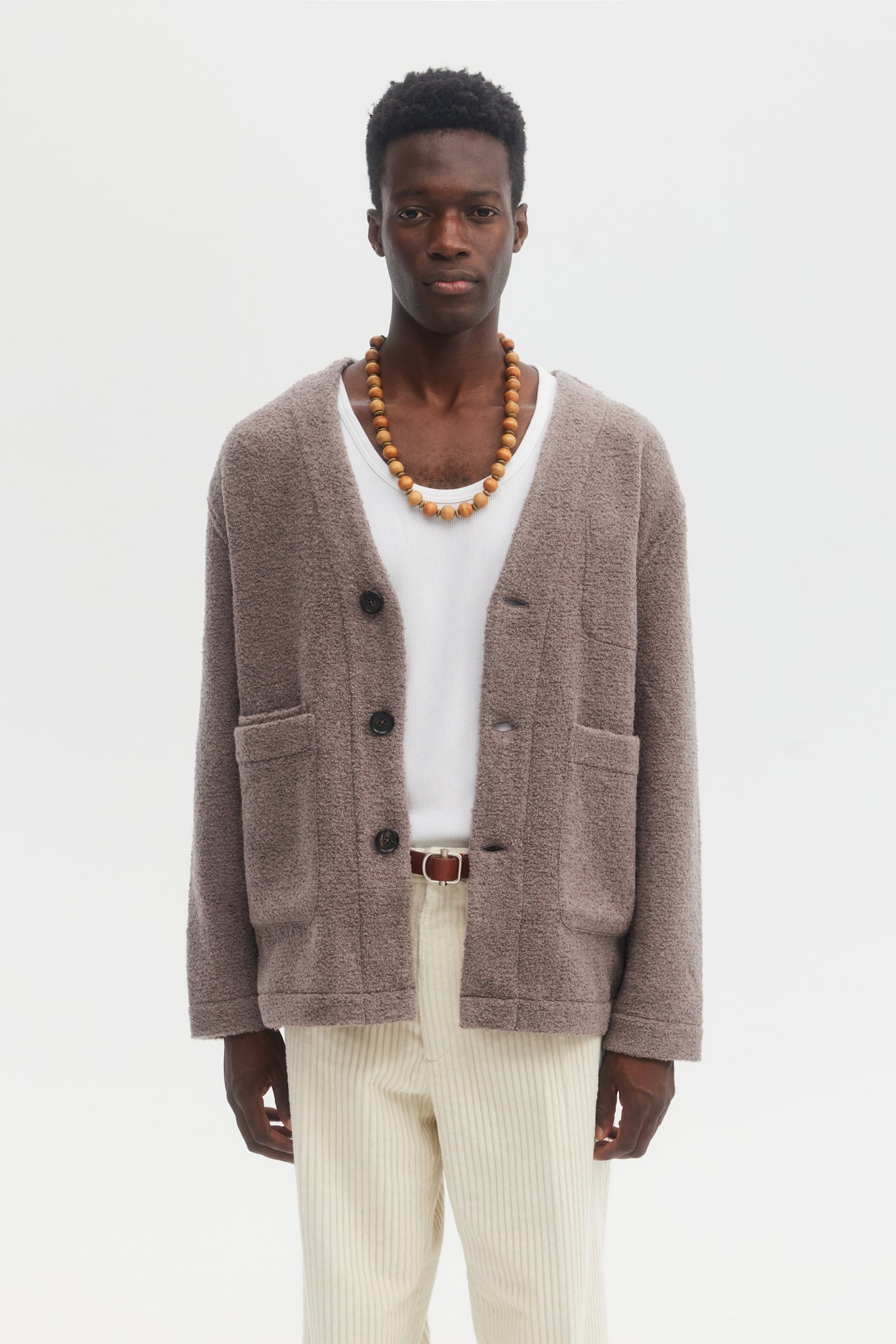 Taupe boucle wool mohair cardigan jacket