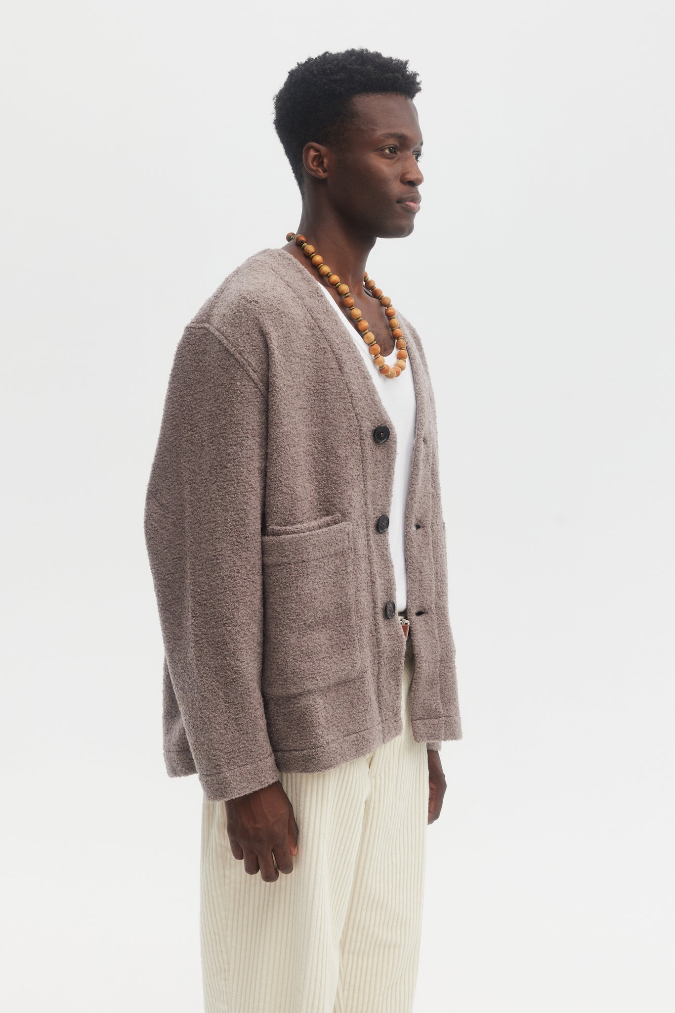 Taupe boucle wool mohair cardigan jacket