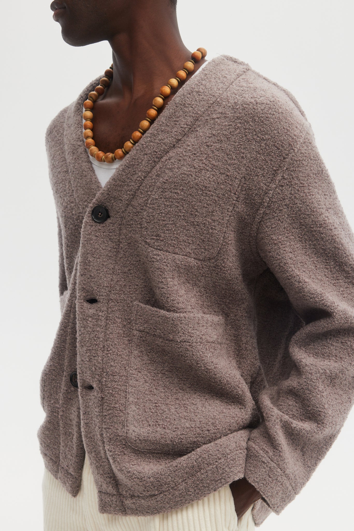 Taupe boucle wool mohair cardigan jacket