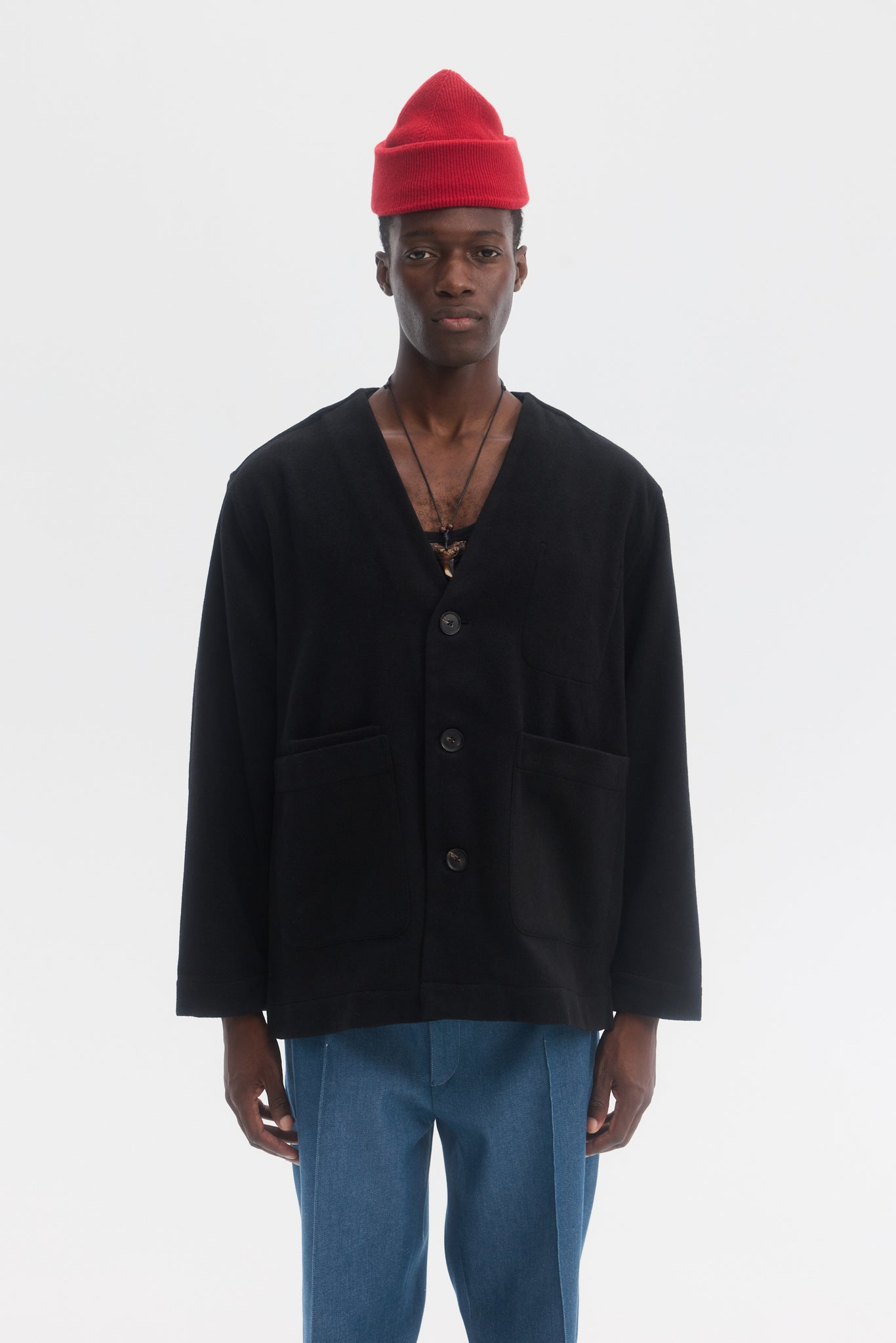 Black wool cashmere cardigan jacket