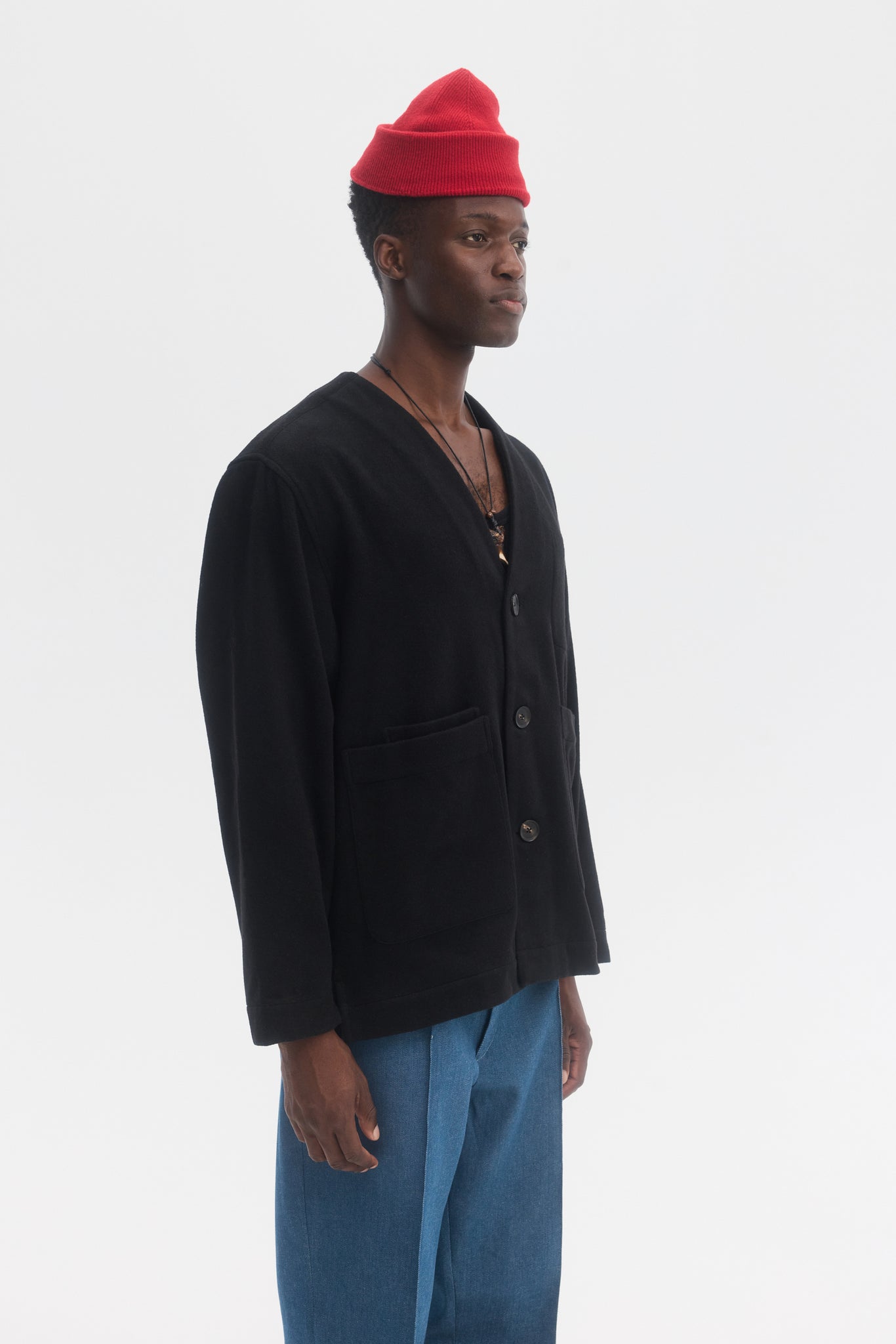 Black wool cashmere cardigan jacket