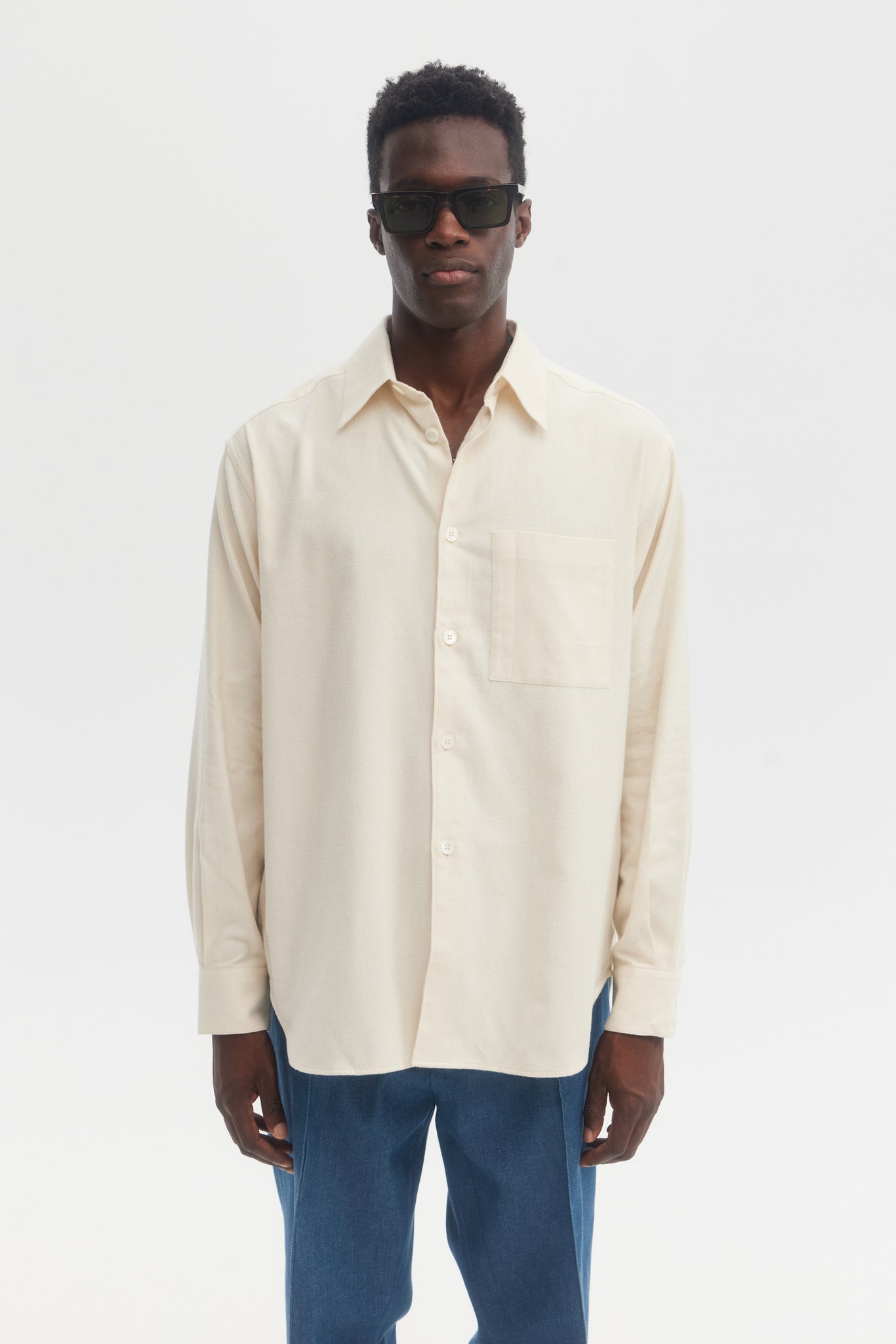 Cream brushed flannel relaxed shirt