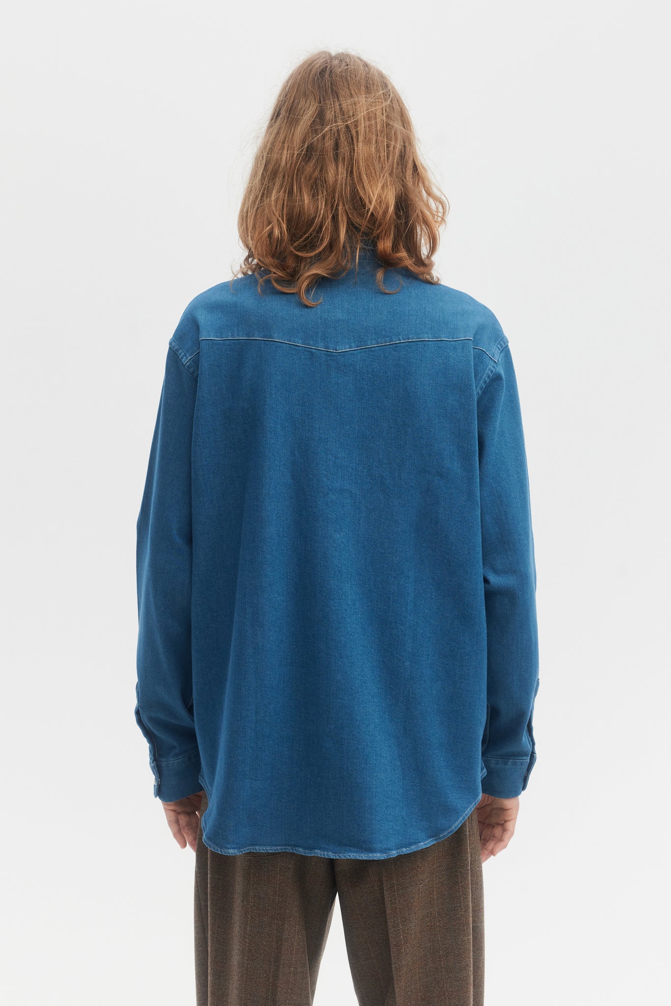 Washed blue denim embroidered western overshirt