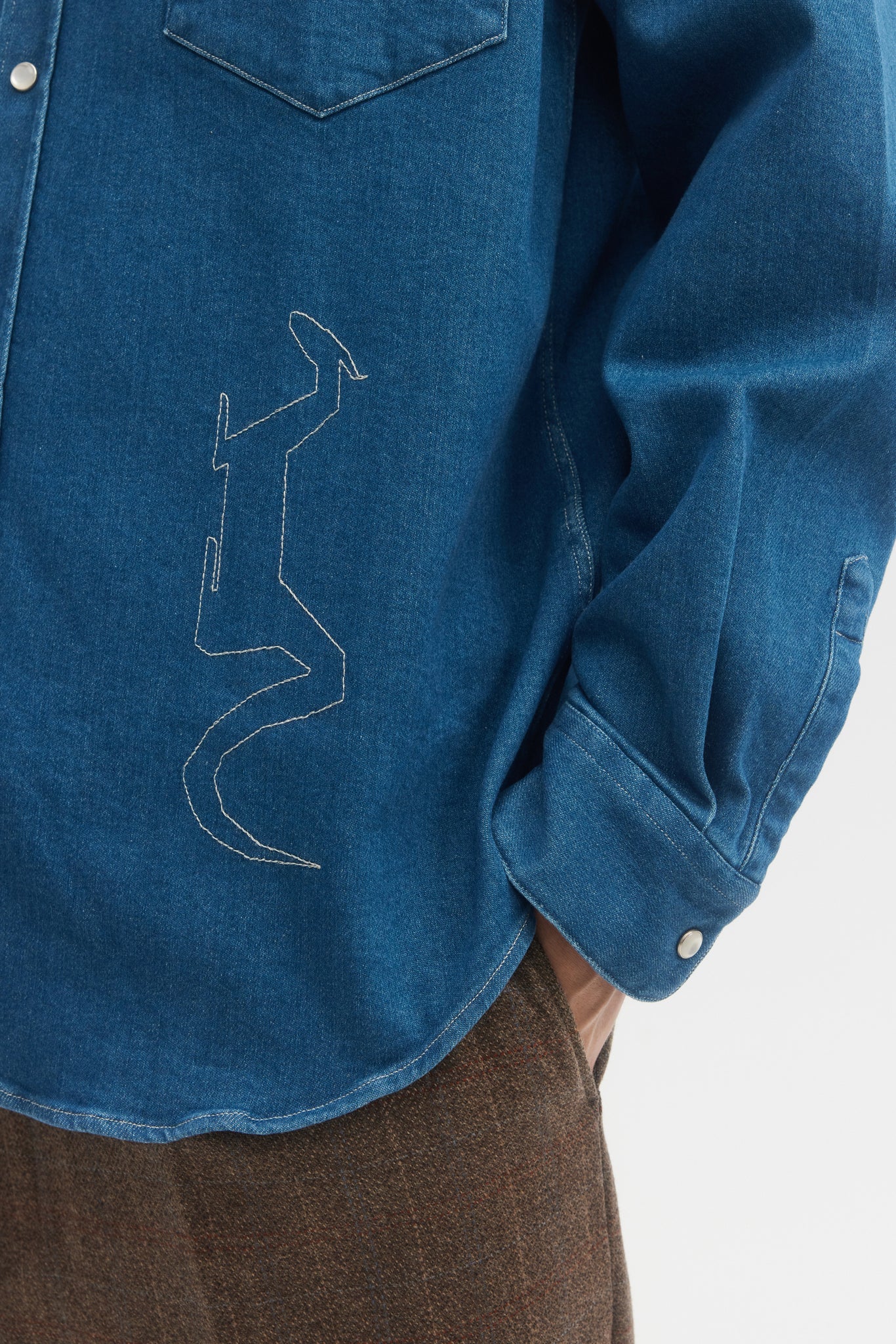 Washed blue denim embroidered western overshirt