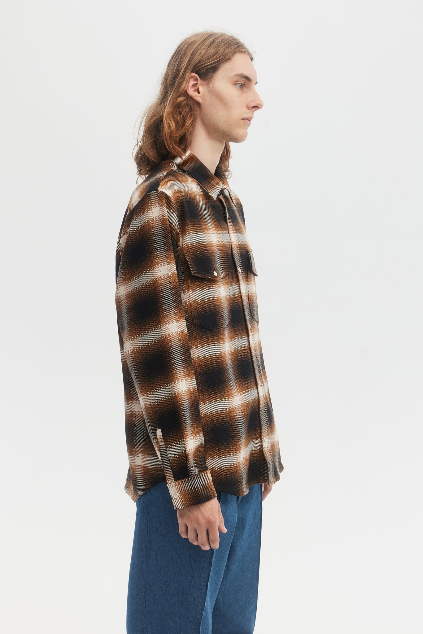 Camel plaid cotton western overshirt