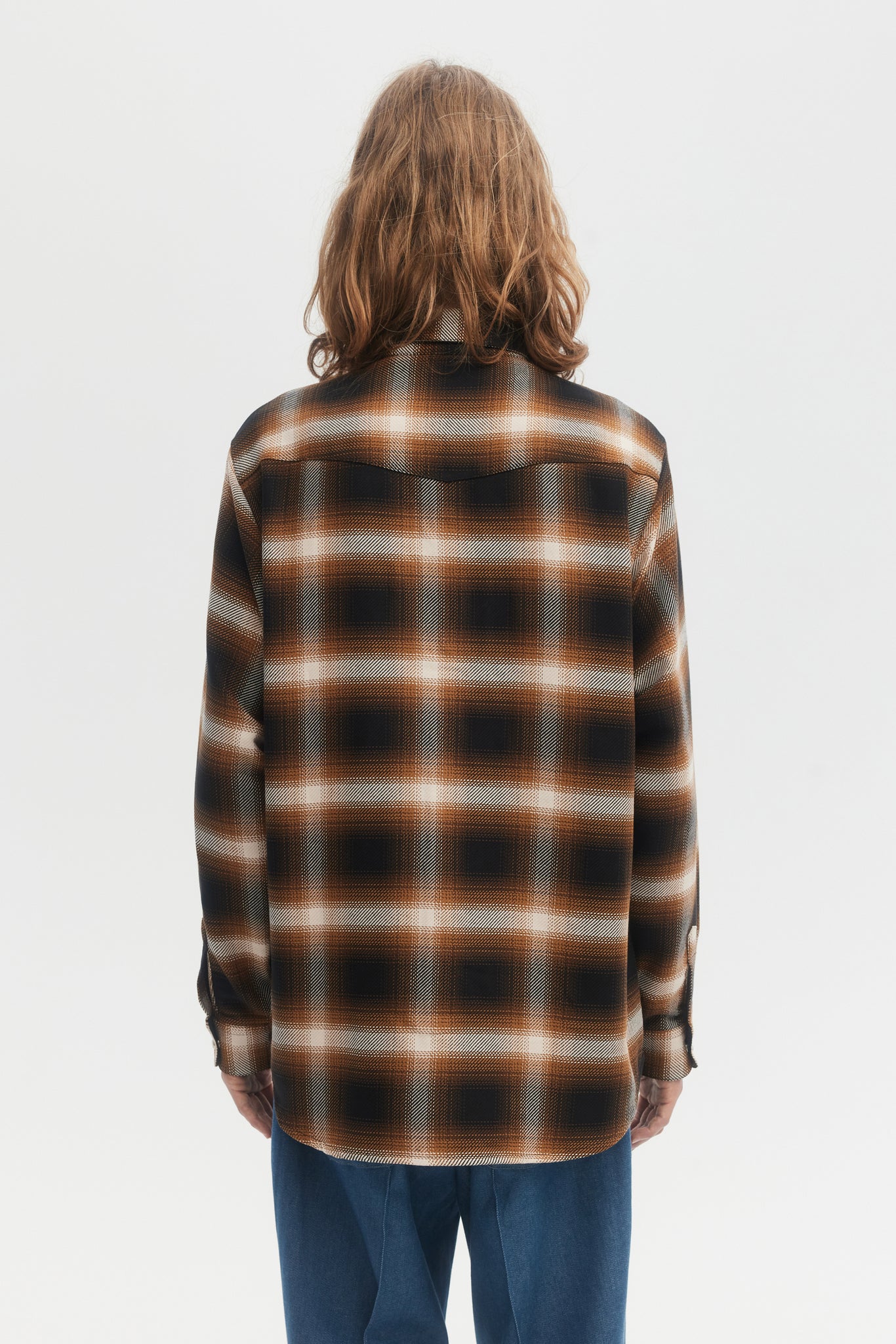 Camel plaid cotton western overshirt