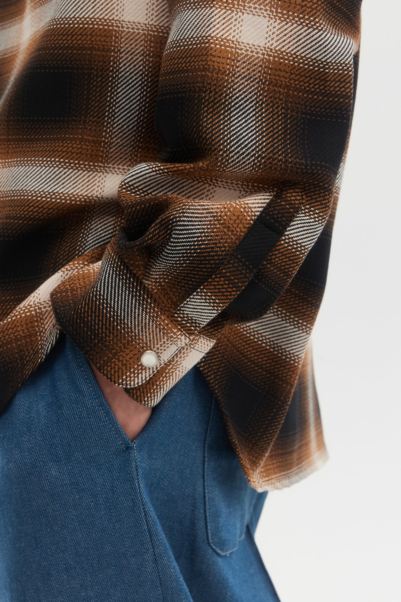 Camel plaid cotton western overshirt