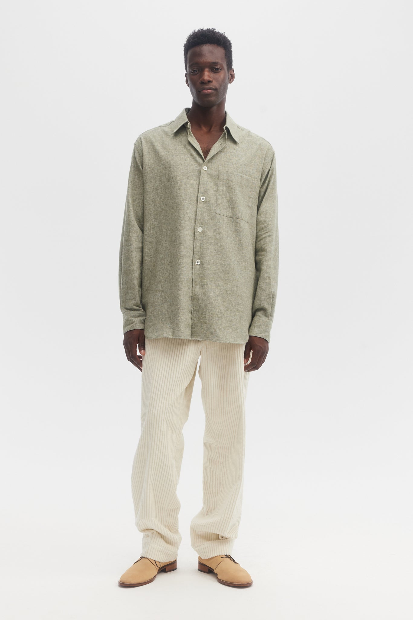 Sage green brushed cotton flannel relaxed shirt