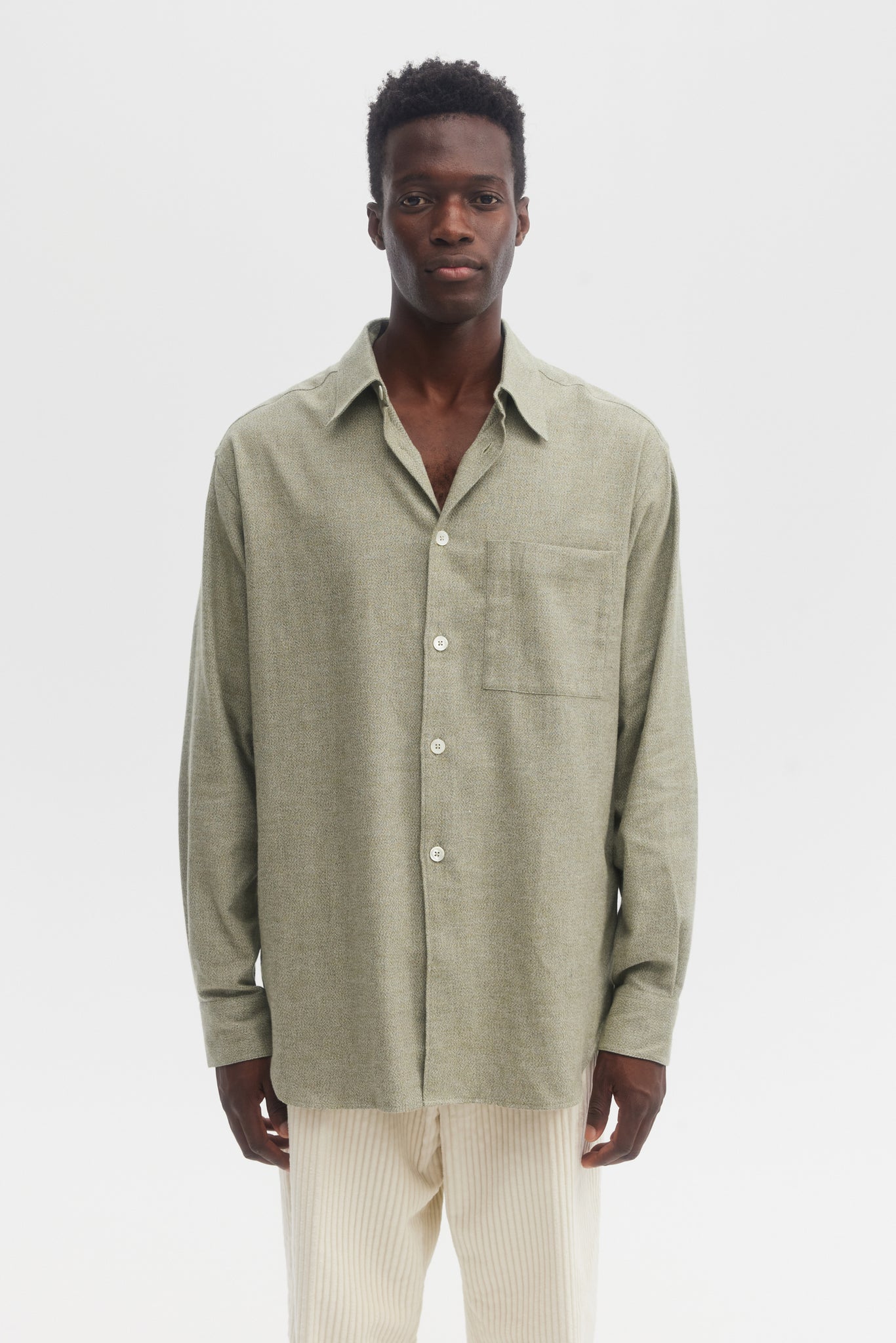 Sage green brushed cotton flannel relaxed shirt