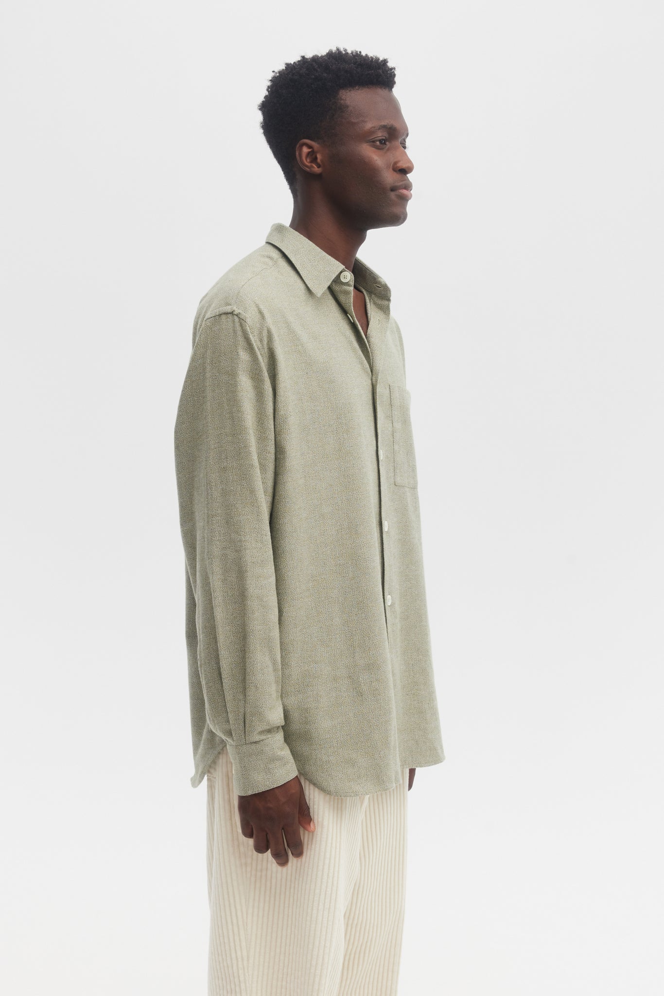 Sage green brushed cotton flannel relaxed shirt