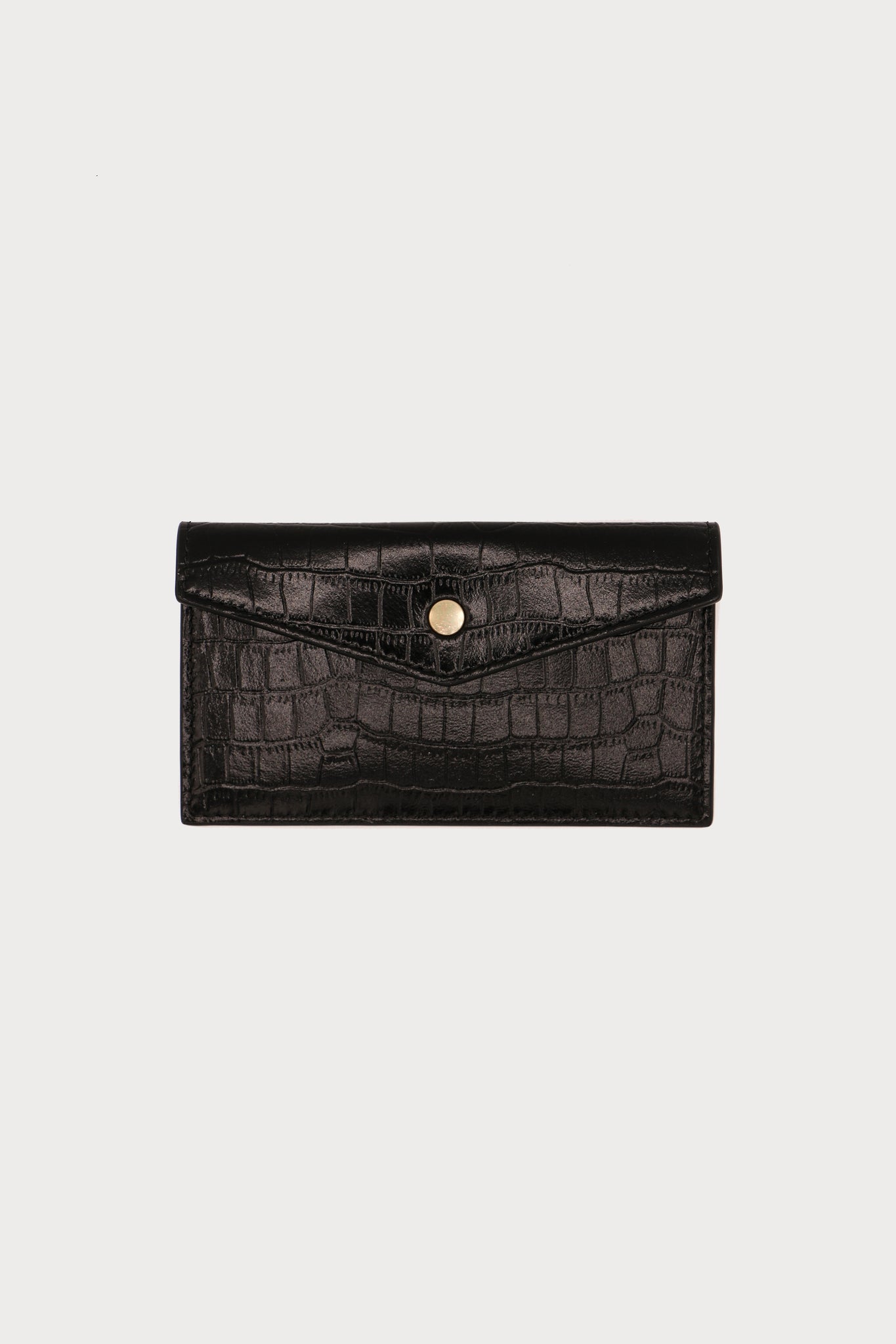 Black croc-embossed calfskin leather envelope card holder