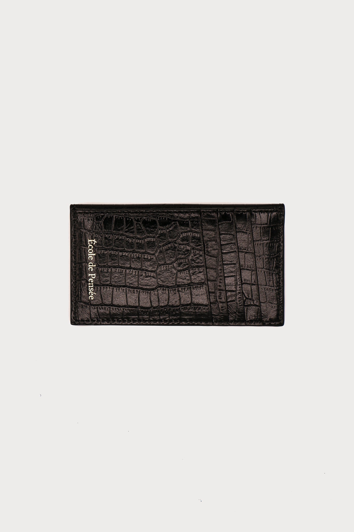 Black croc-embossed calfskin leather envelope card holder