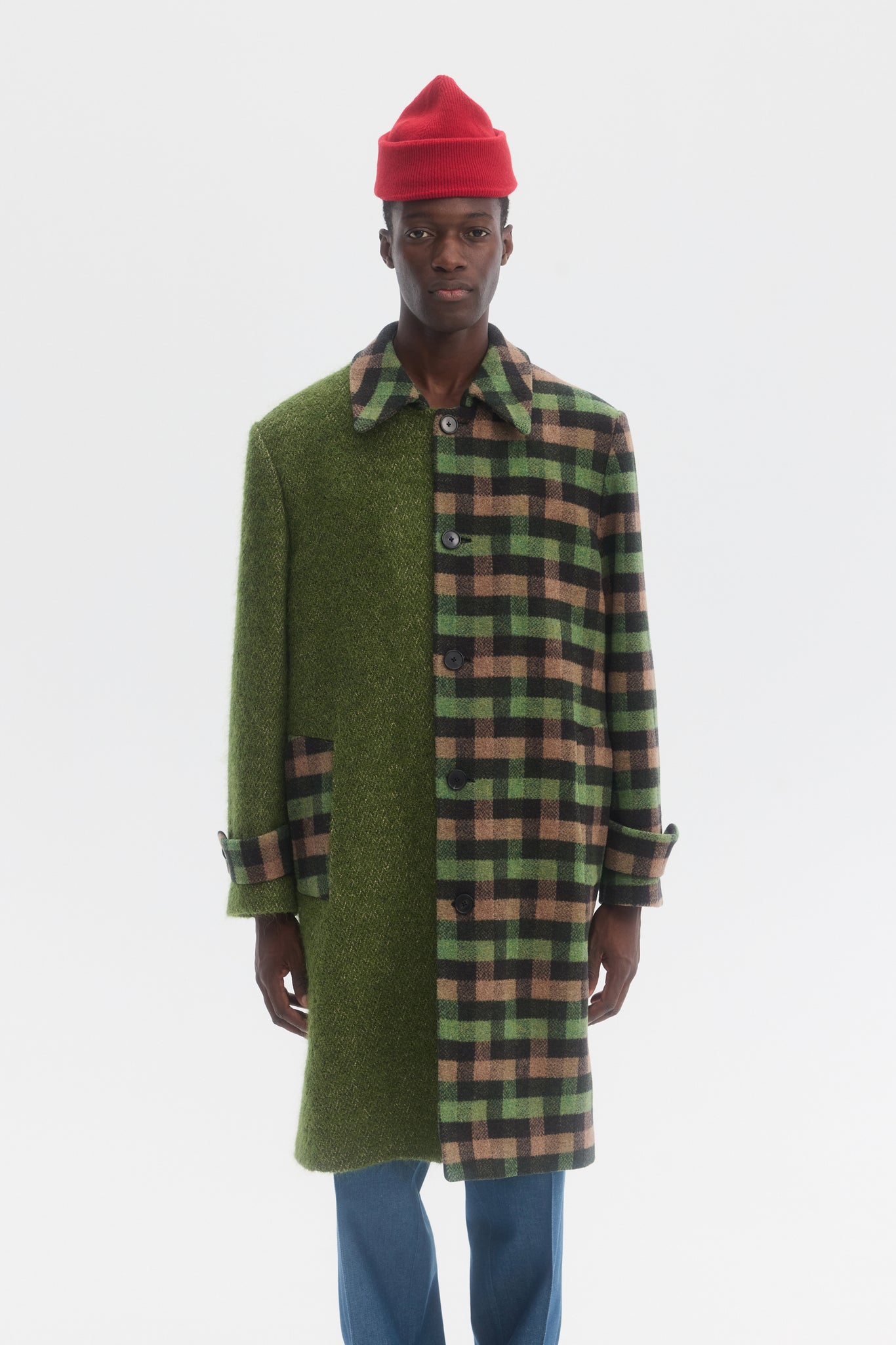 Multi Fabric plaid wool and mohair overcoat