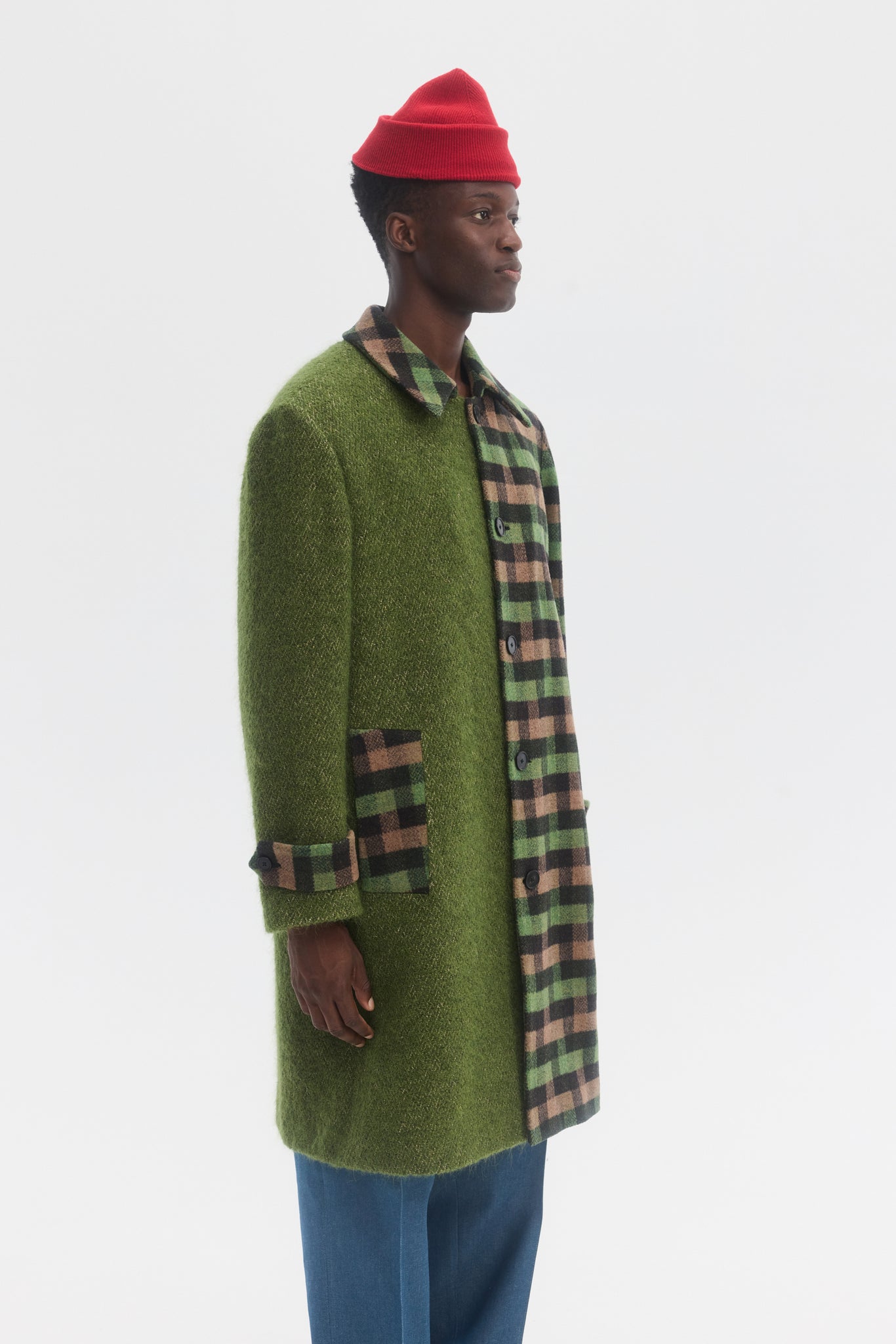 Multi Fabric plaid wool and mohair overcoat