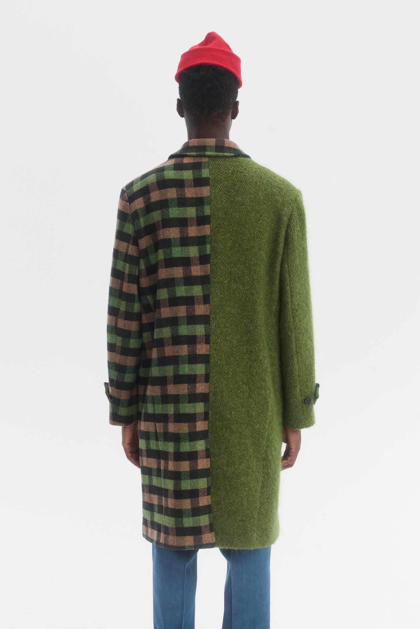 Multi Fabric plaid wool and mohair overcoat