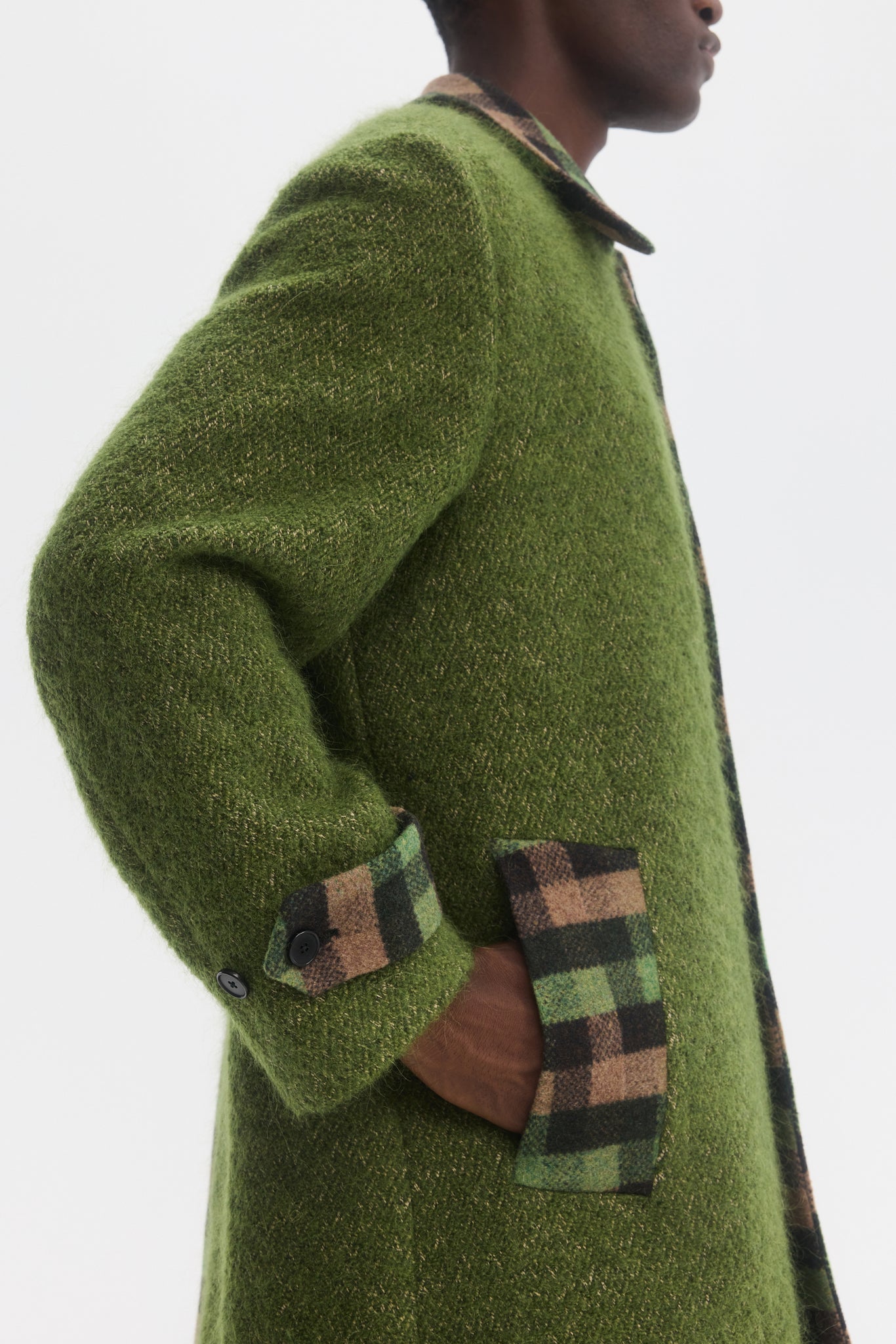 Multi Fabric plaid wool and mohair overcoat