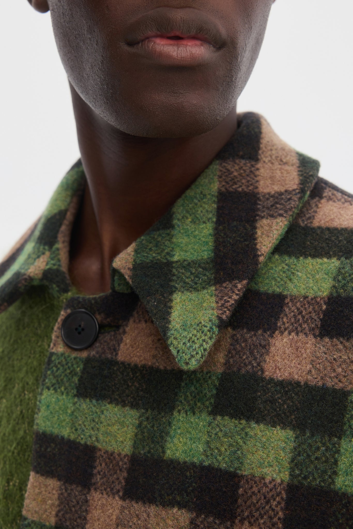 Multi Fabric plaid wool and mohair overcoat