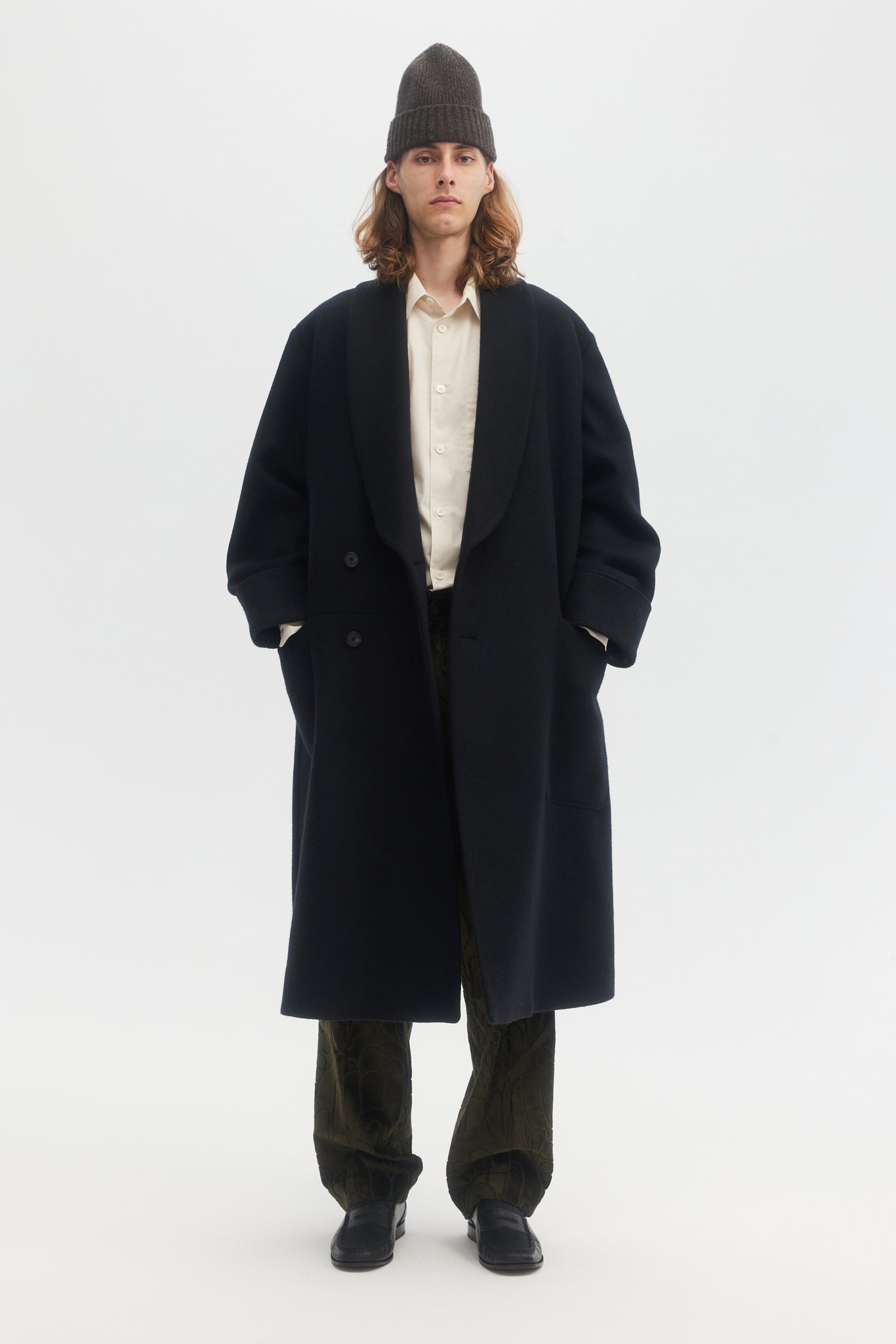 Black virgin wool shawl collar coat