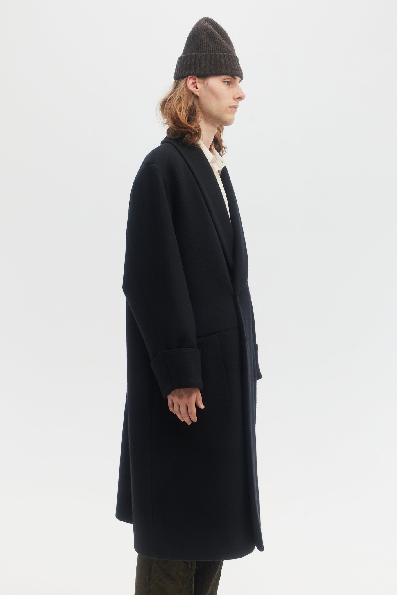 Black virgin wool shawl collar coat