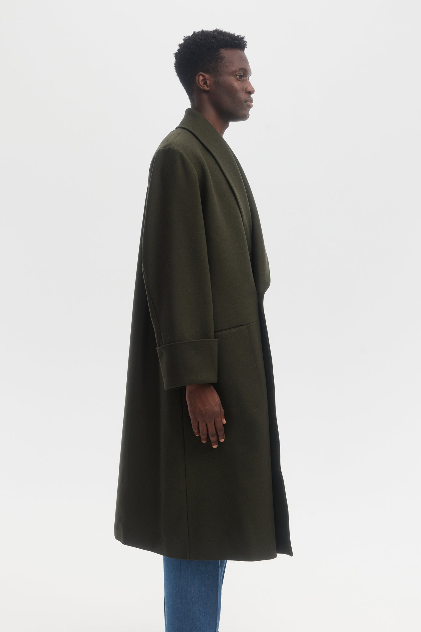 Green melton wool shawl collar coat