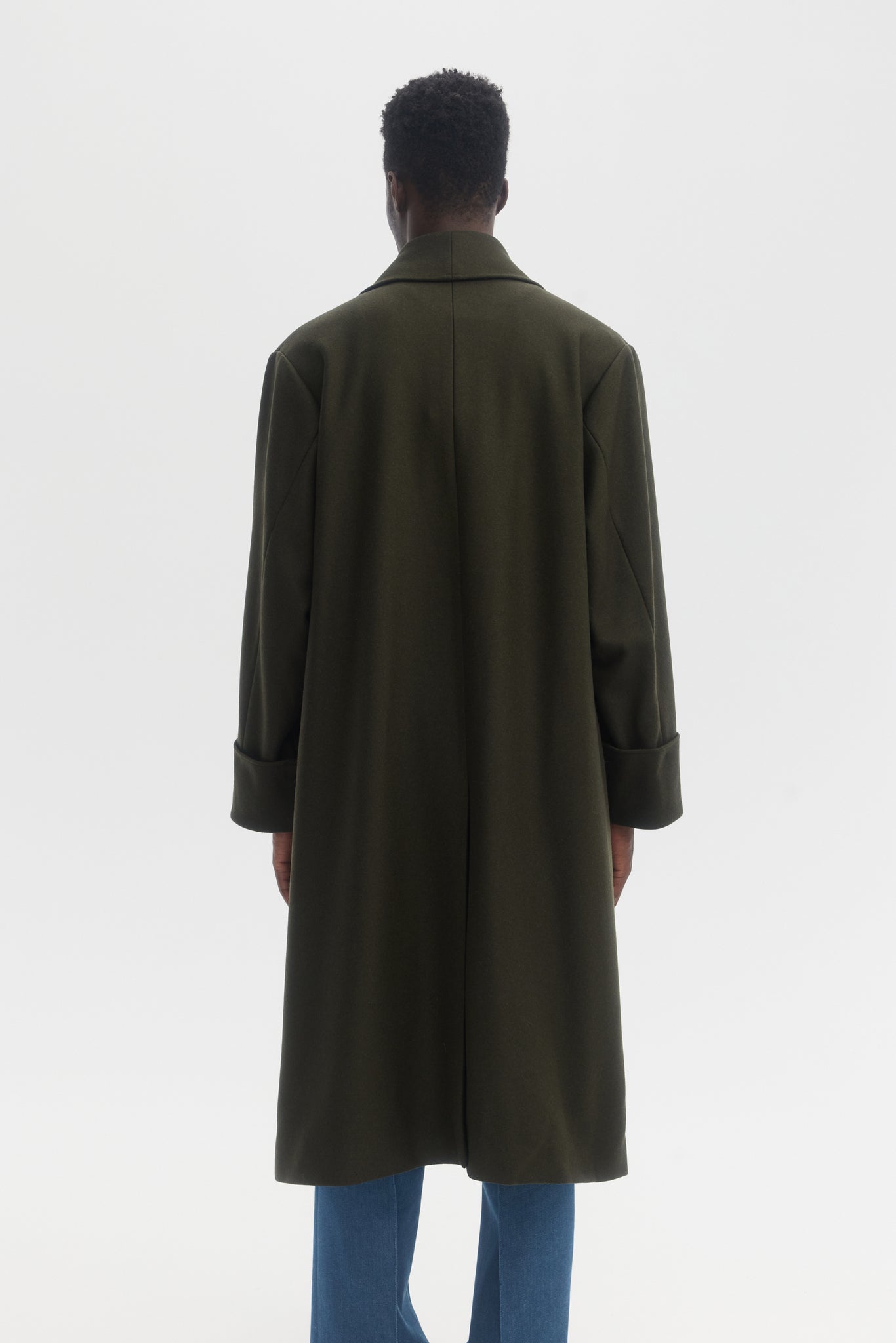 Green melton wool shawl collar coat